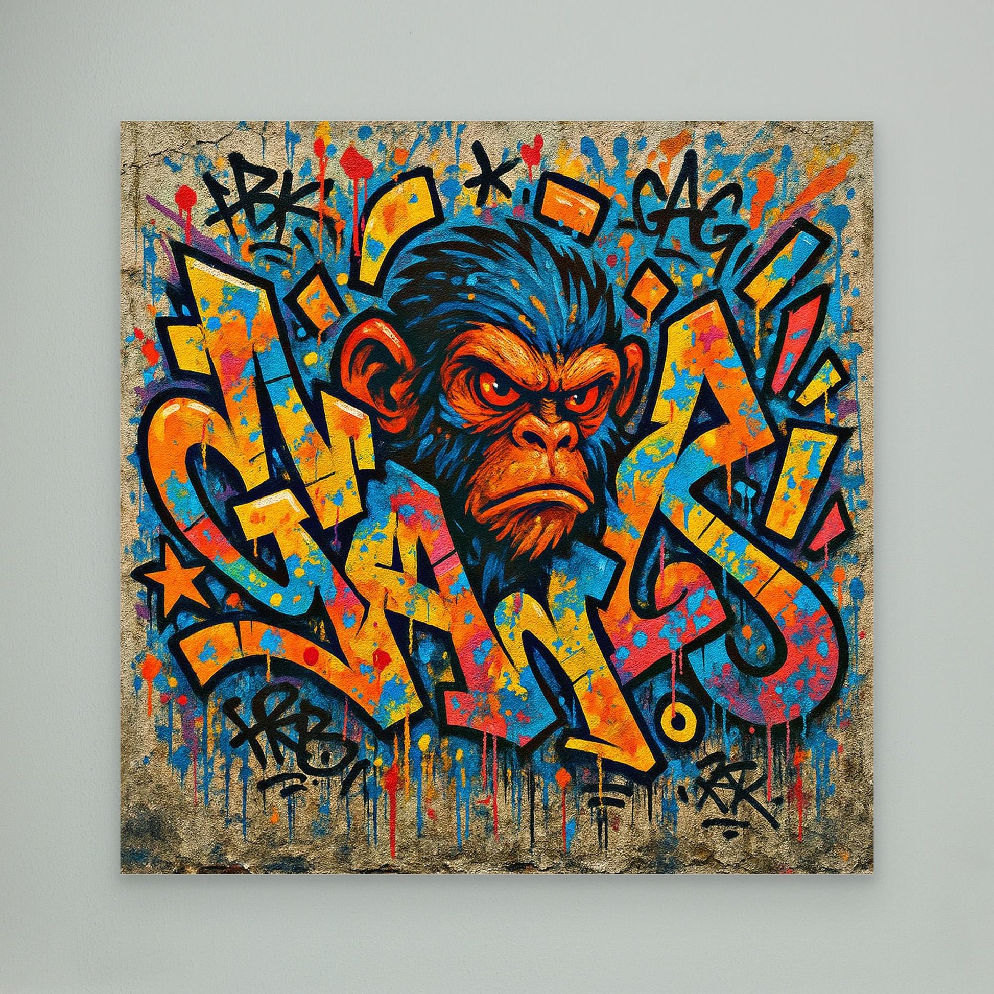 Graffiti Monkey Rage – Bold Urban Street Art Canvas Print | Colorful Pop Culture Wall Decor