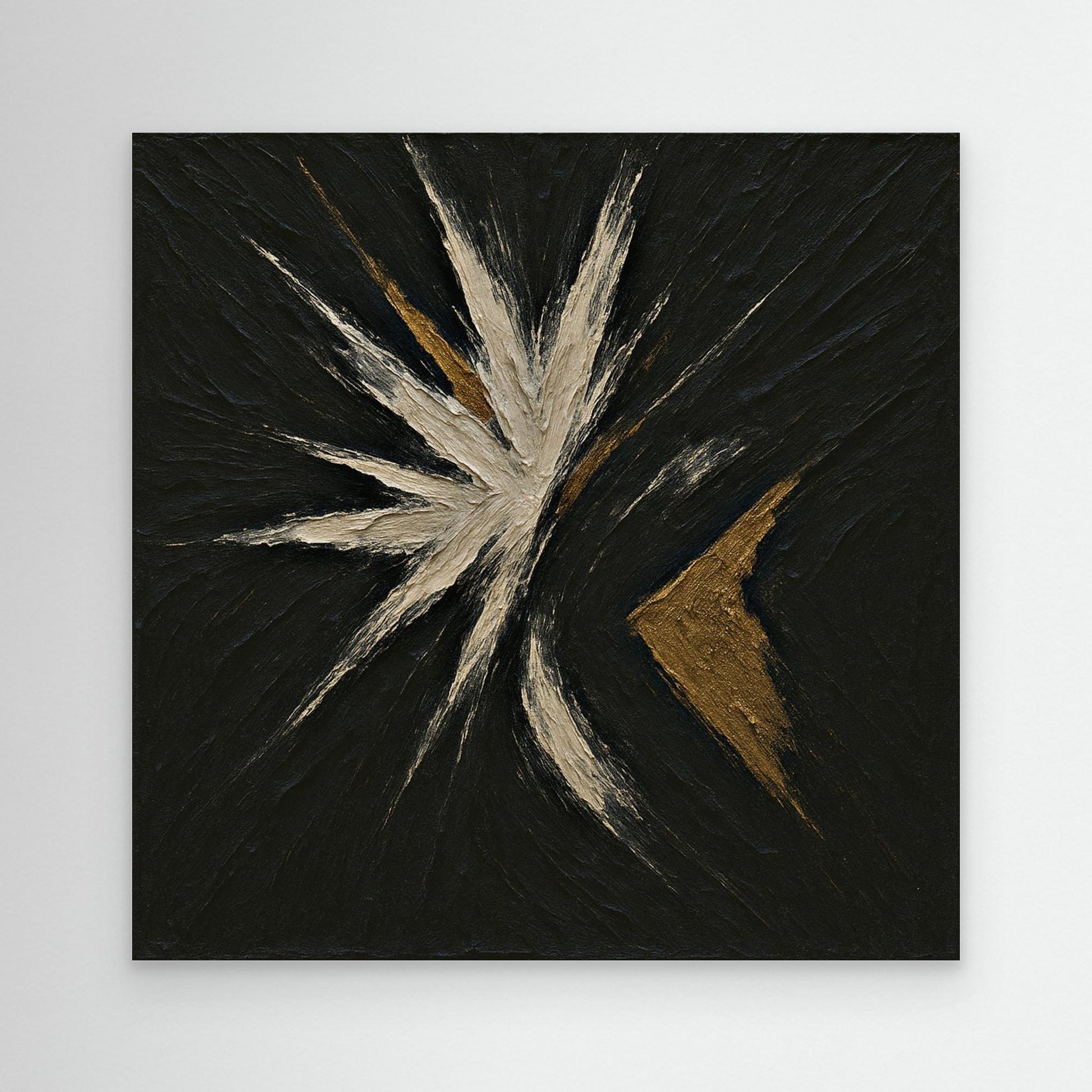 Abstract Starburst Canvas Wall Art – Black, Gold & Ivory
