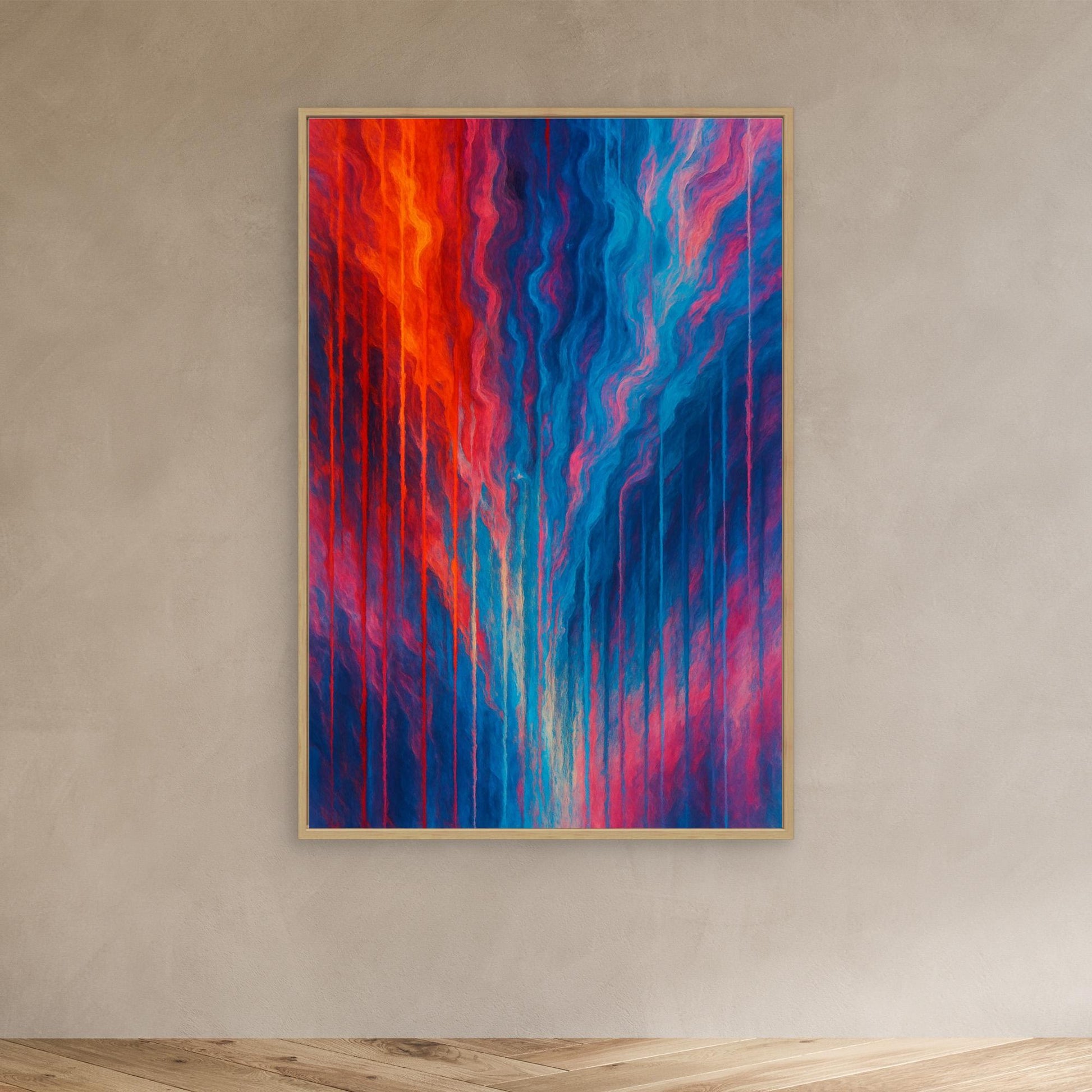 Red and Blue Abstract Canvas Wall Art – Modern Color Flow Print