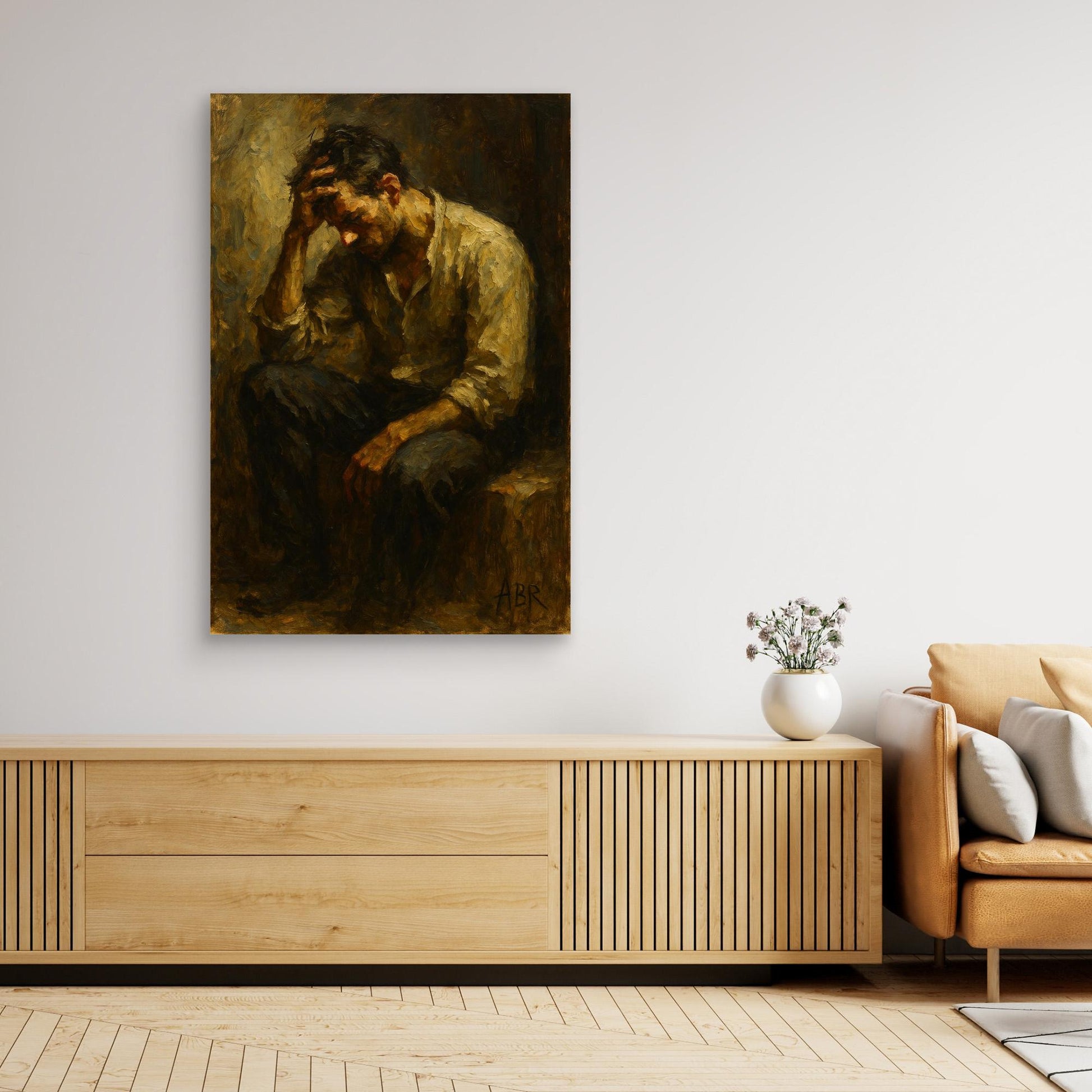 Contemplative Man Figurative Canvas Wall Art