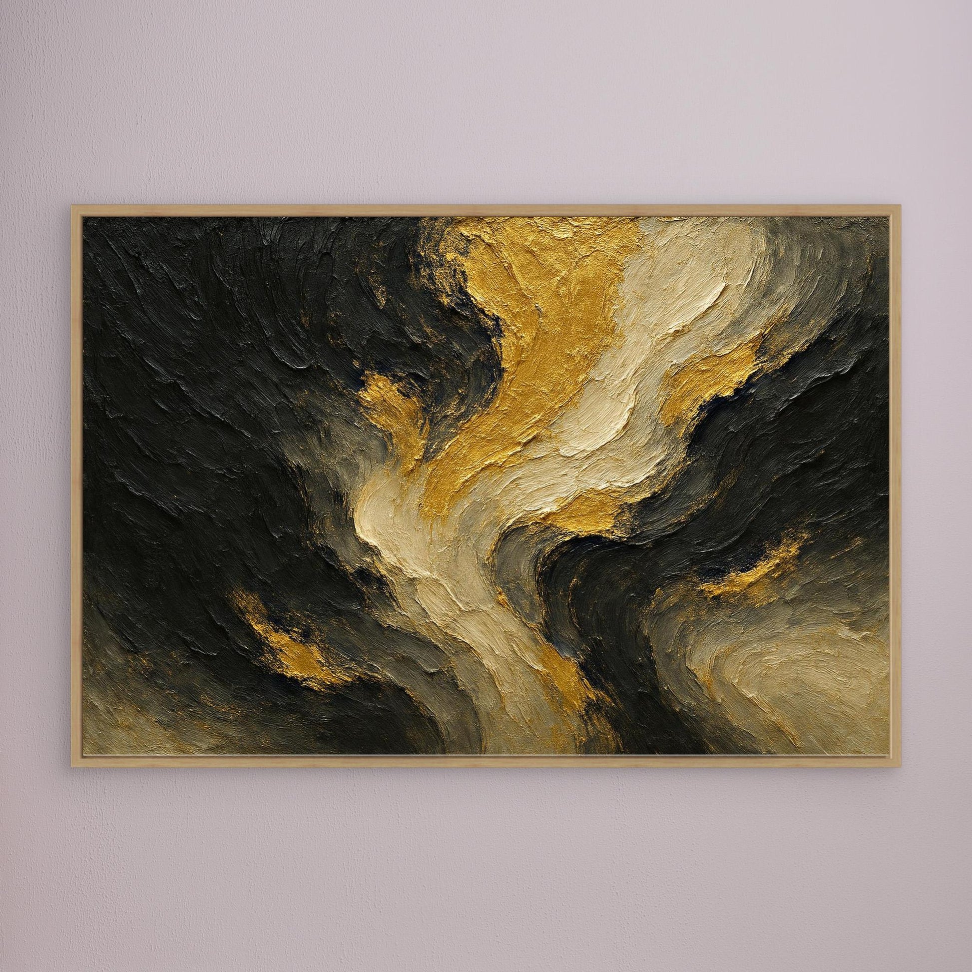 Gold and Black Abstract Canvas Wall Art – Modern Textured Print