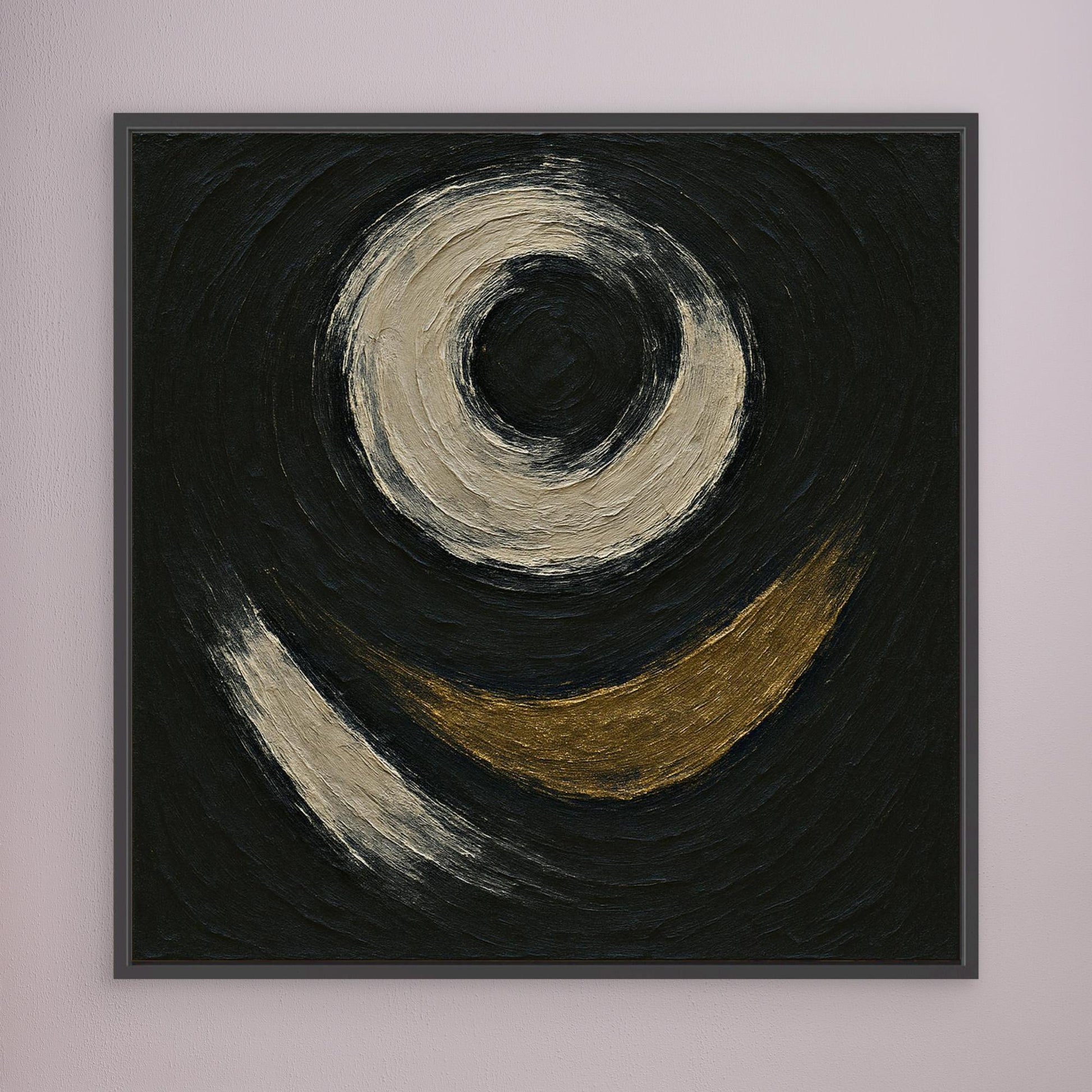 Abstract Circle Canvas Wall Art – Textured Black and Gold Print
