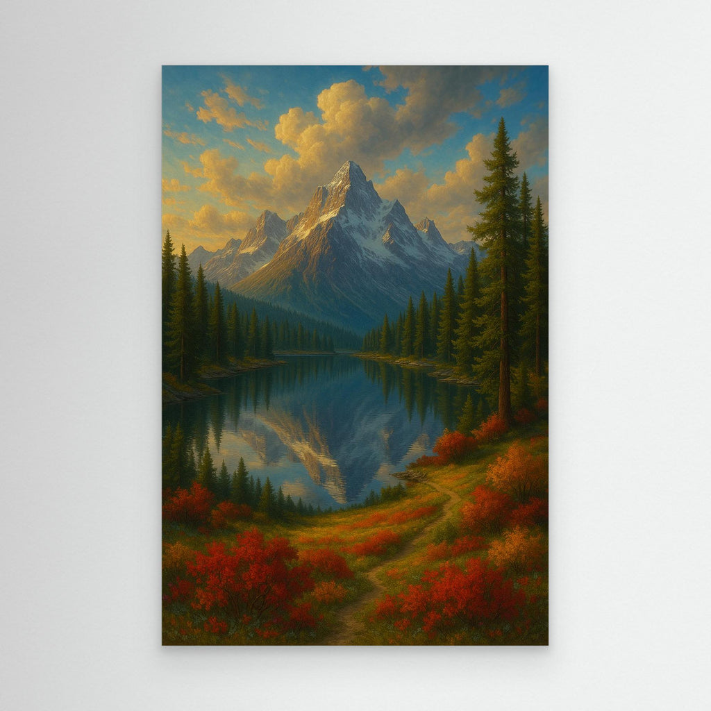 Mountain Reflection Canvas Wall Art – Autumn Forest Landscape Print