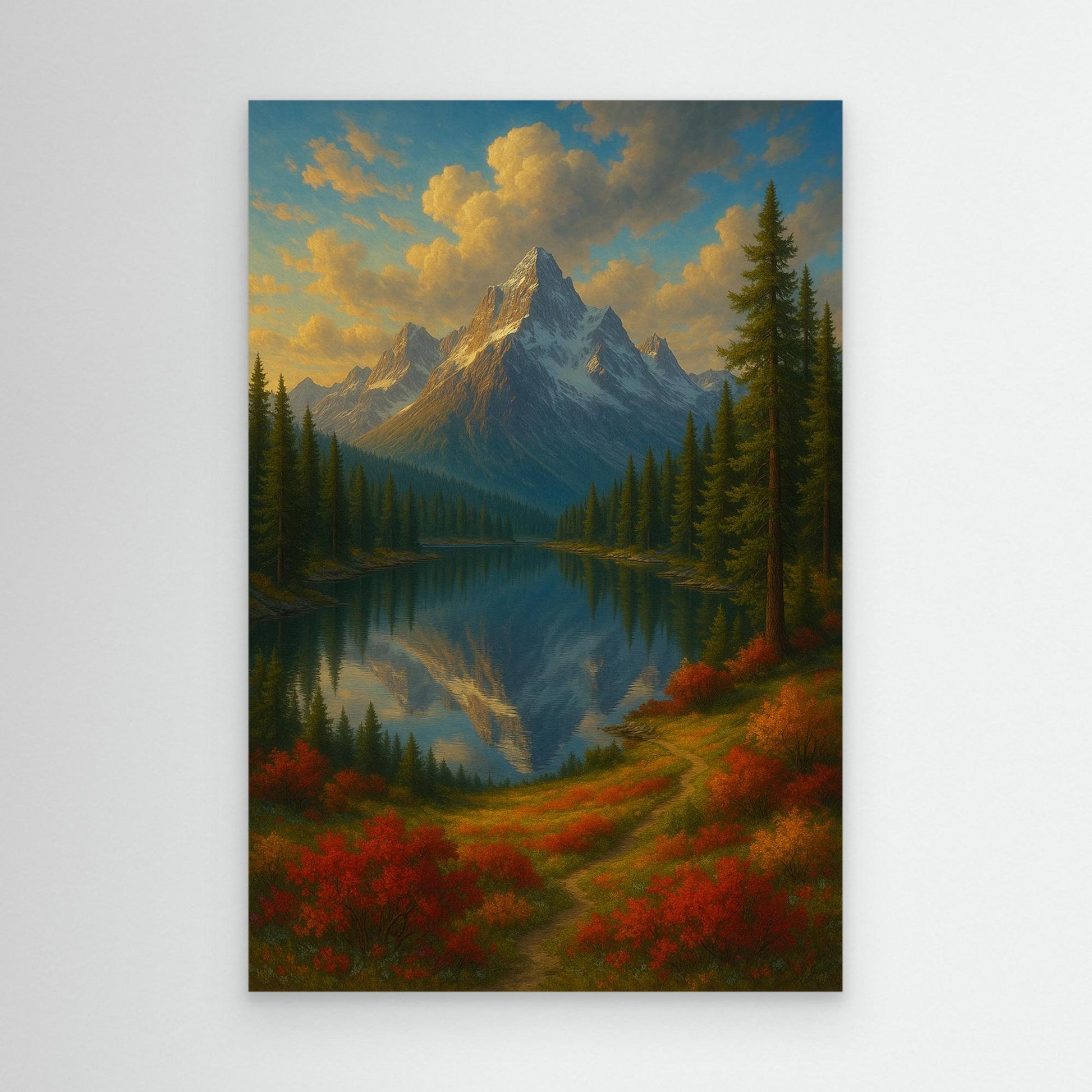 Mountain Reflection Canvas Wall Art – Autumn Forest Landscape Print