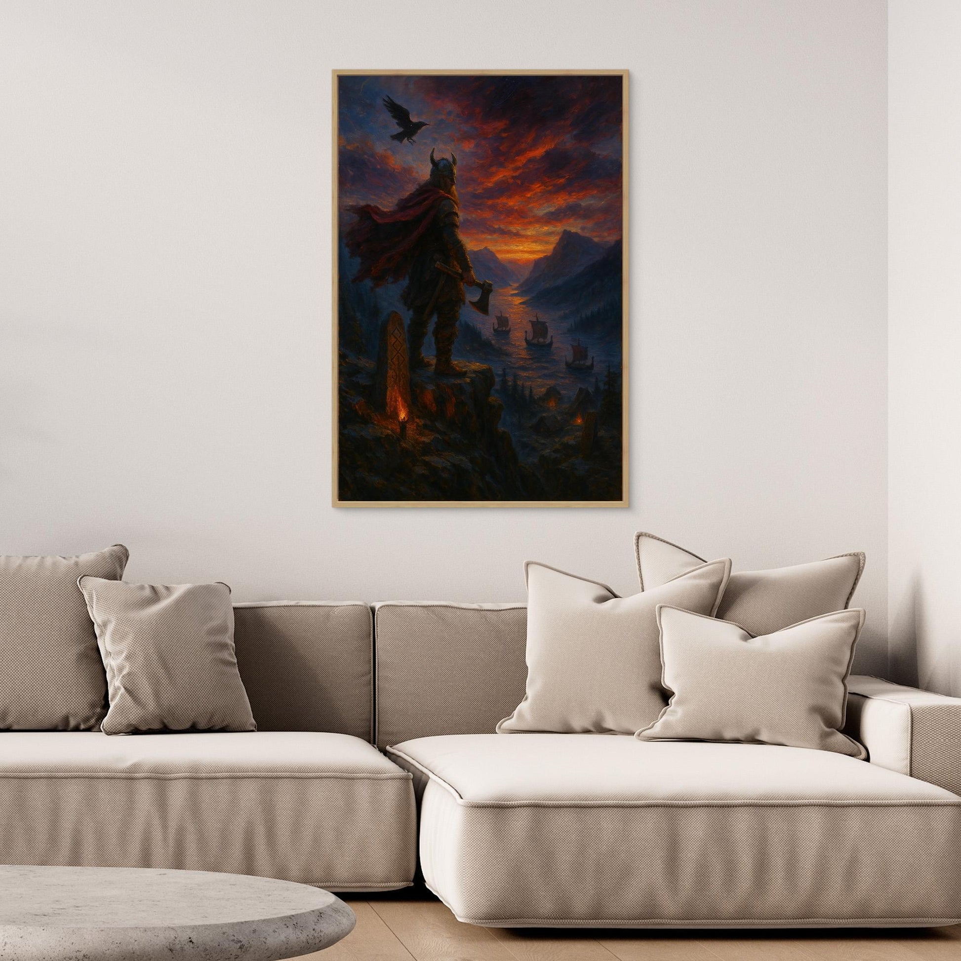 Viking Warrior Canvas Wall Art – Norse Sunset Print
