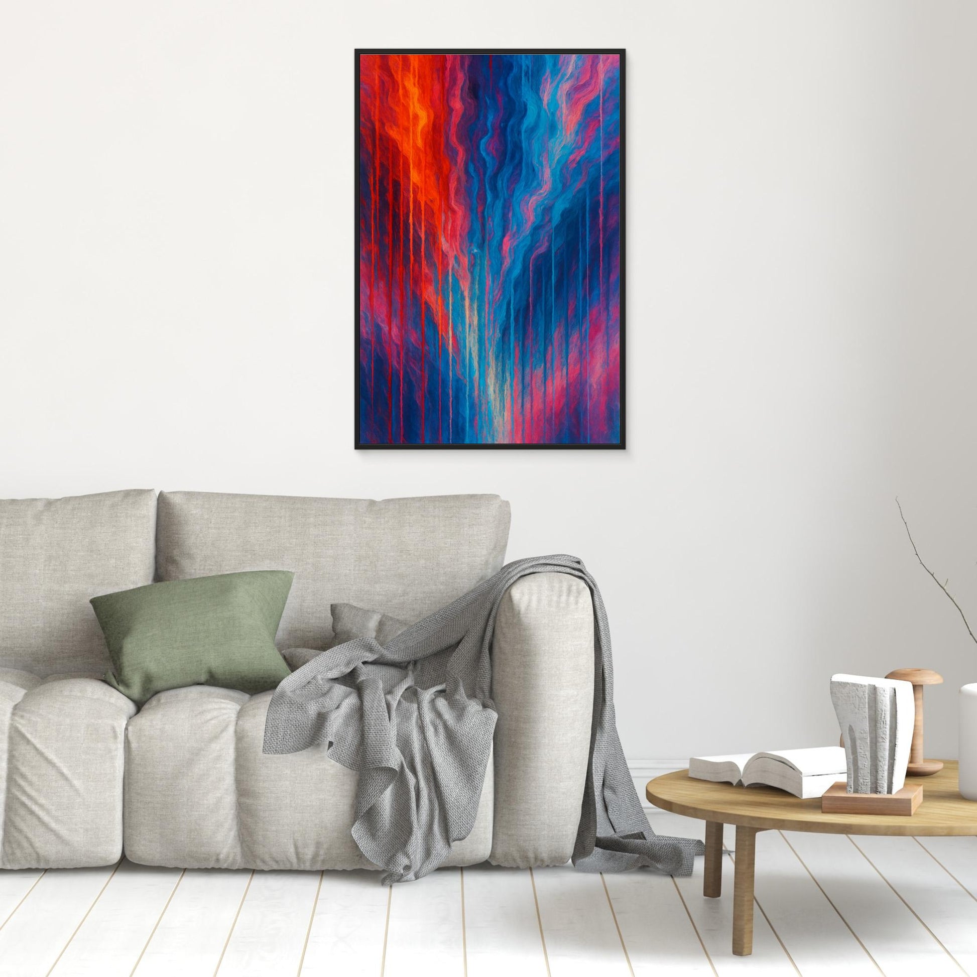 Red and Blue Abstract Canvas Wall Art – Modern Color Flow Print