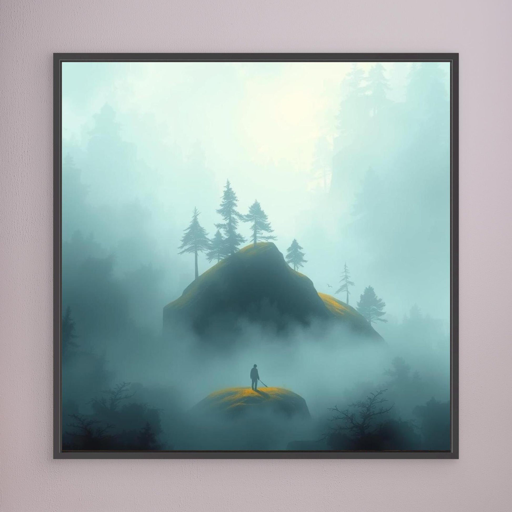 Echoes in the Mist – Minimalist Forest Landscape Canvas Wall Art