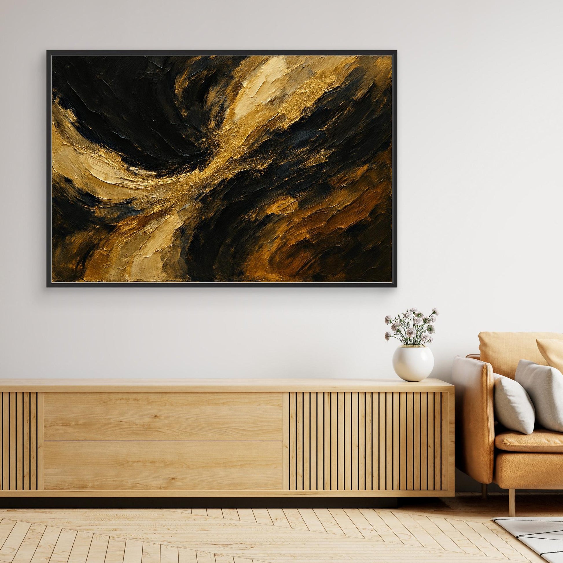 Gold and Black Abstract Canvas Wall Art