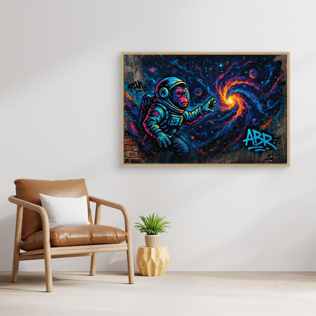 Astronaut Ape Canvas Wall Art – Neon Space Graffiti Print