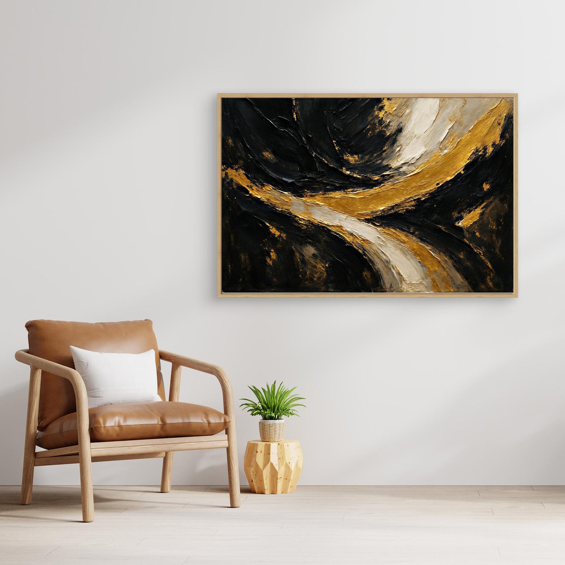 Gold and Black Abstract Canvas Wall Art – Luxury Textured Painting