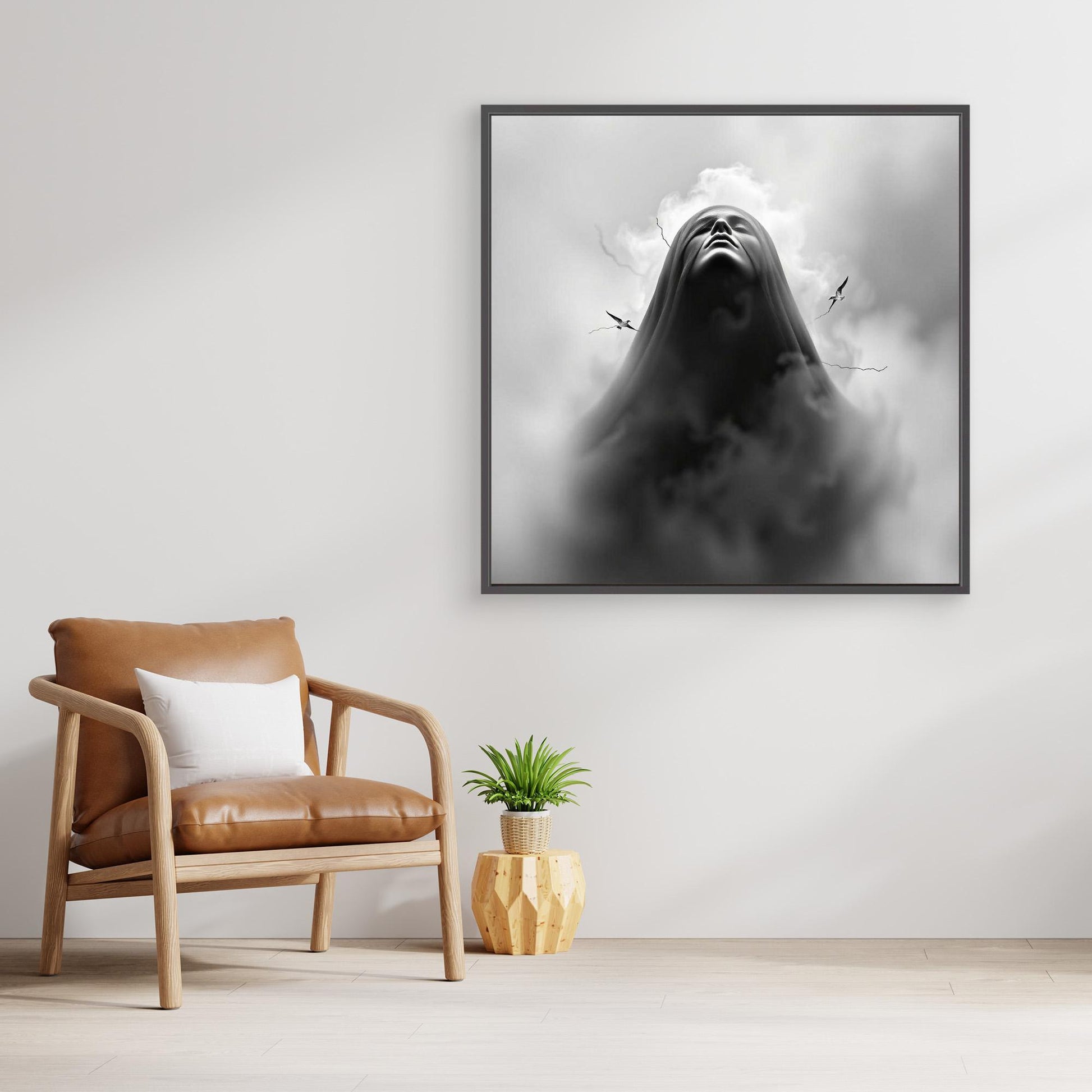 Ascension Through the Storm – Surreal Black and White Canvas Wall Art