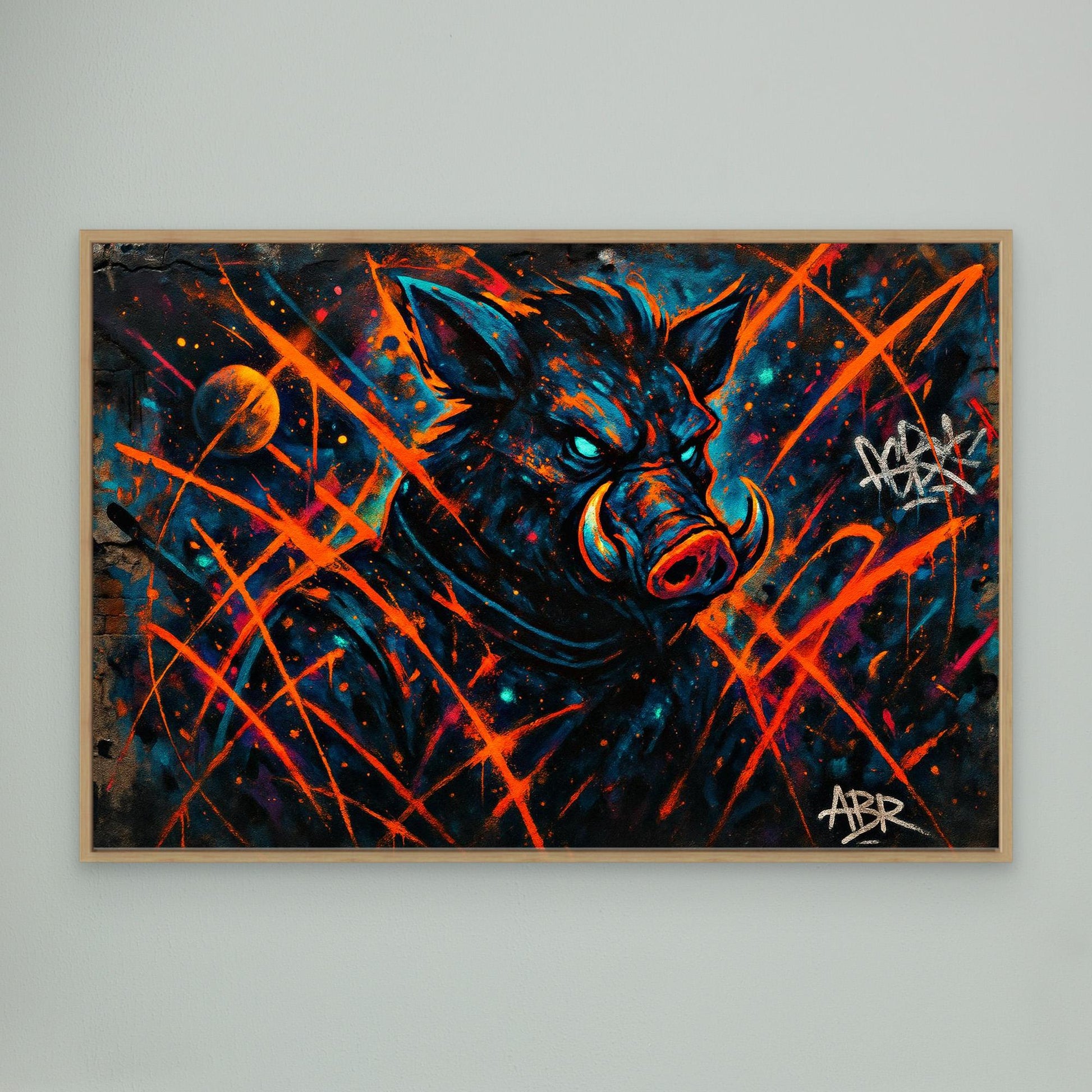 Space Boar Canvas Wall Art – Neon Graffiti Style
