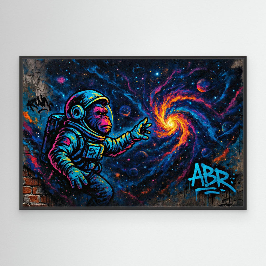 Astronaut Ape Canvas Wall Art – Neon Space Graffiti Print