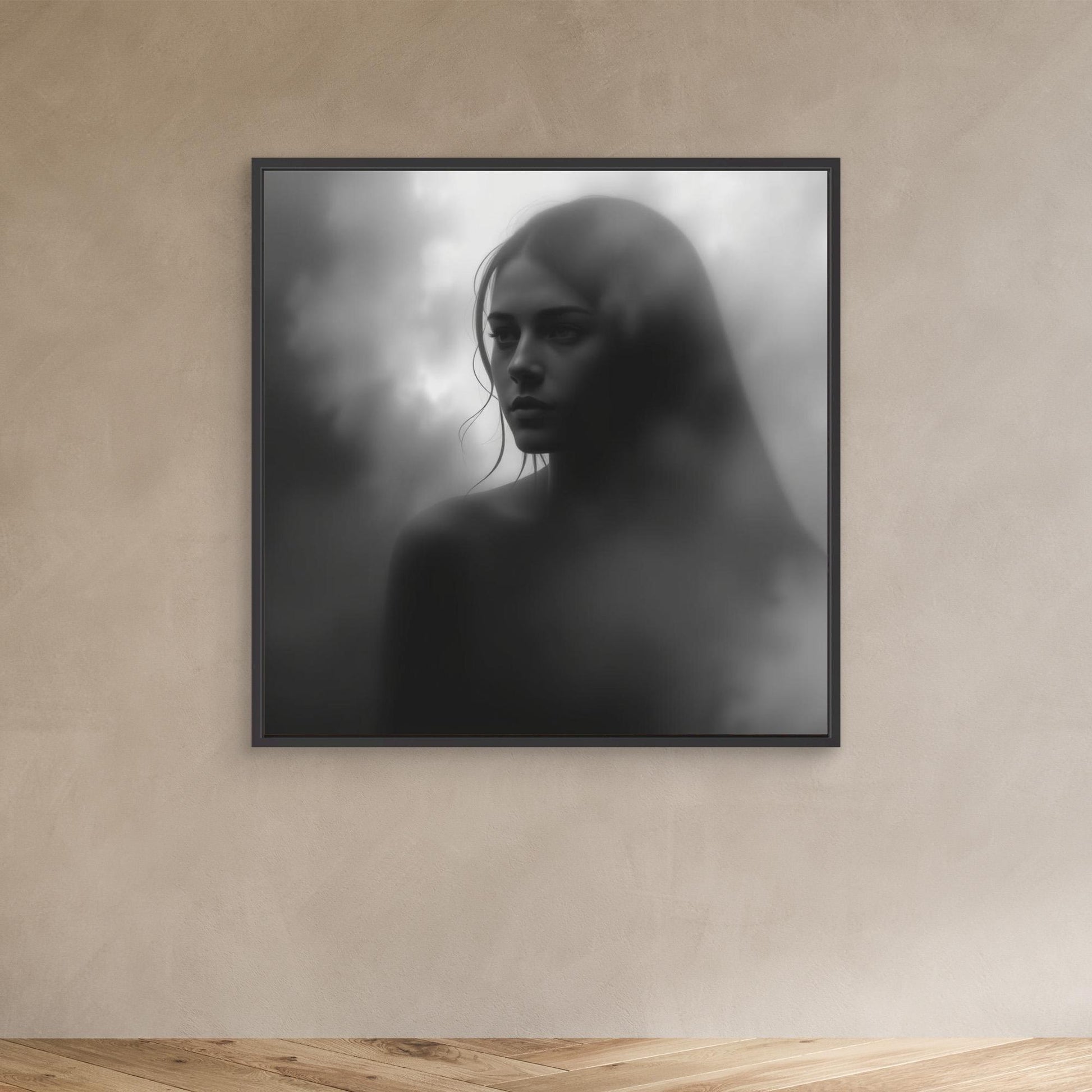 Veiled in Shadows – Black and White Portrait Canvas Print | Emotional Fine Art Photography