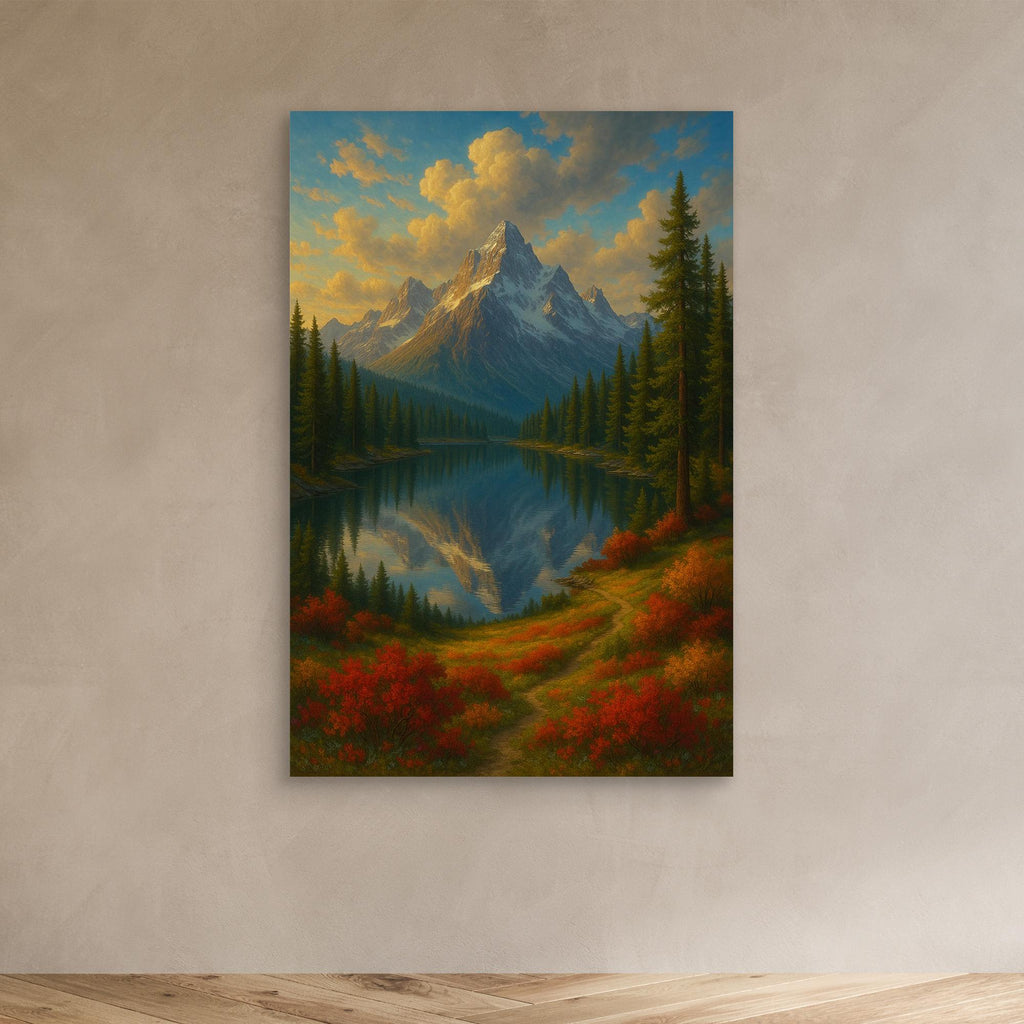 Mountain Reflection Canvas Wall Art – Autumn Forest Landscape Print