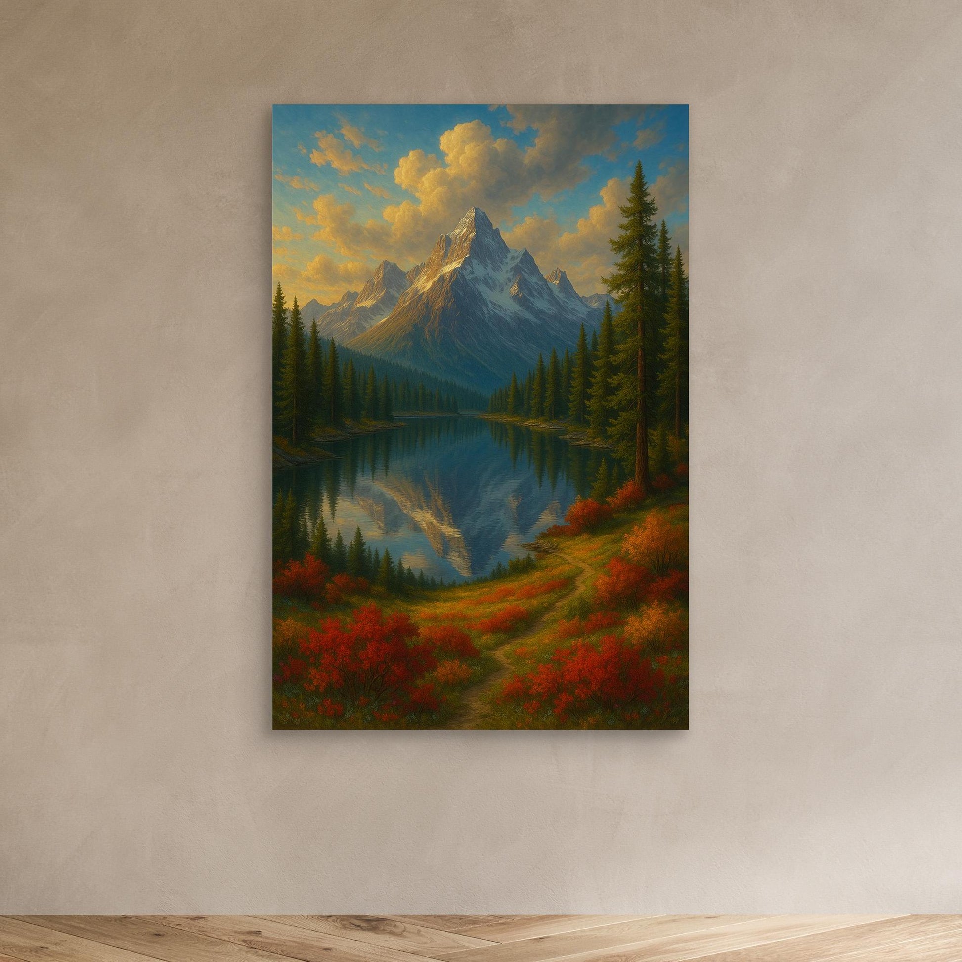 Mountain Reflection Canvas Wall Art – Autumn Forest Landscape Print