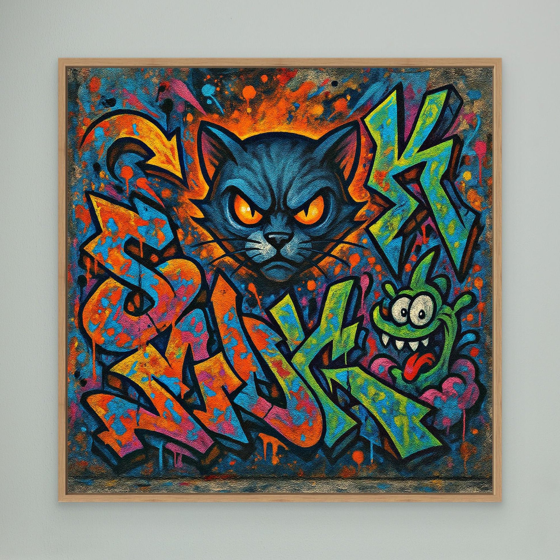 Fierce Feline – Urban Graffiti Cat Canvas Wall Art | Bold Street Art Print