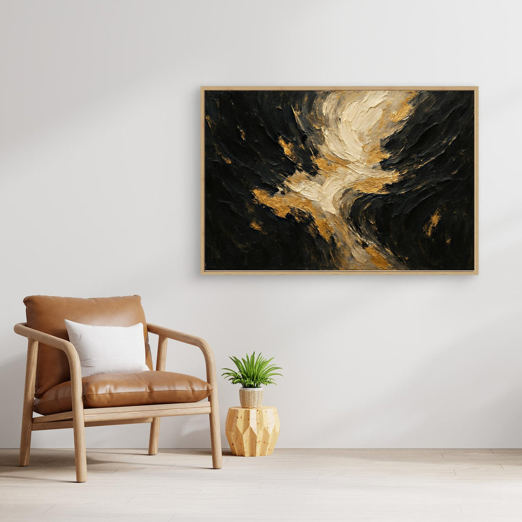 Gold and Black Textured Canvas Wall Art – Abstract Flow