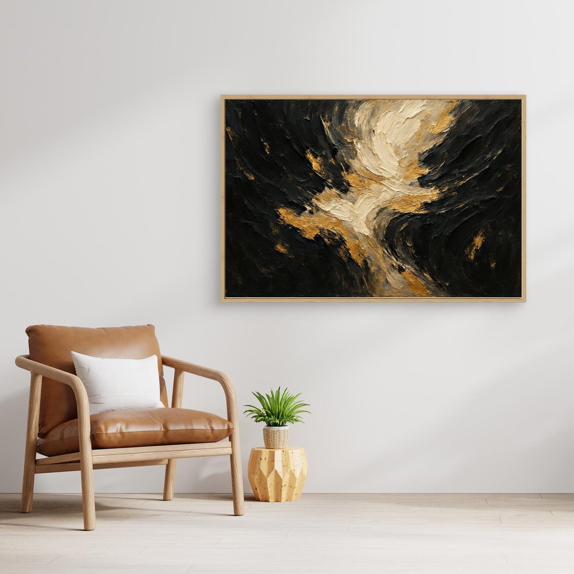 Gold and Black Textured Canvas Wall Art – Abstract Flow