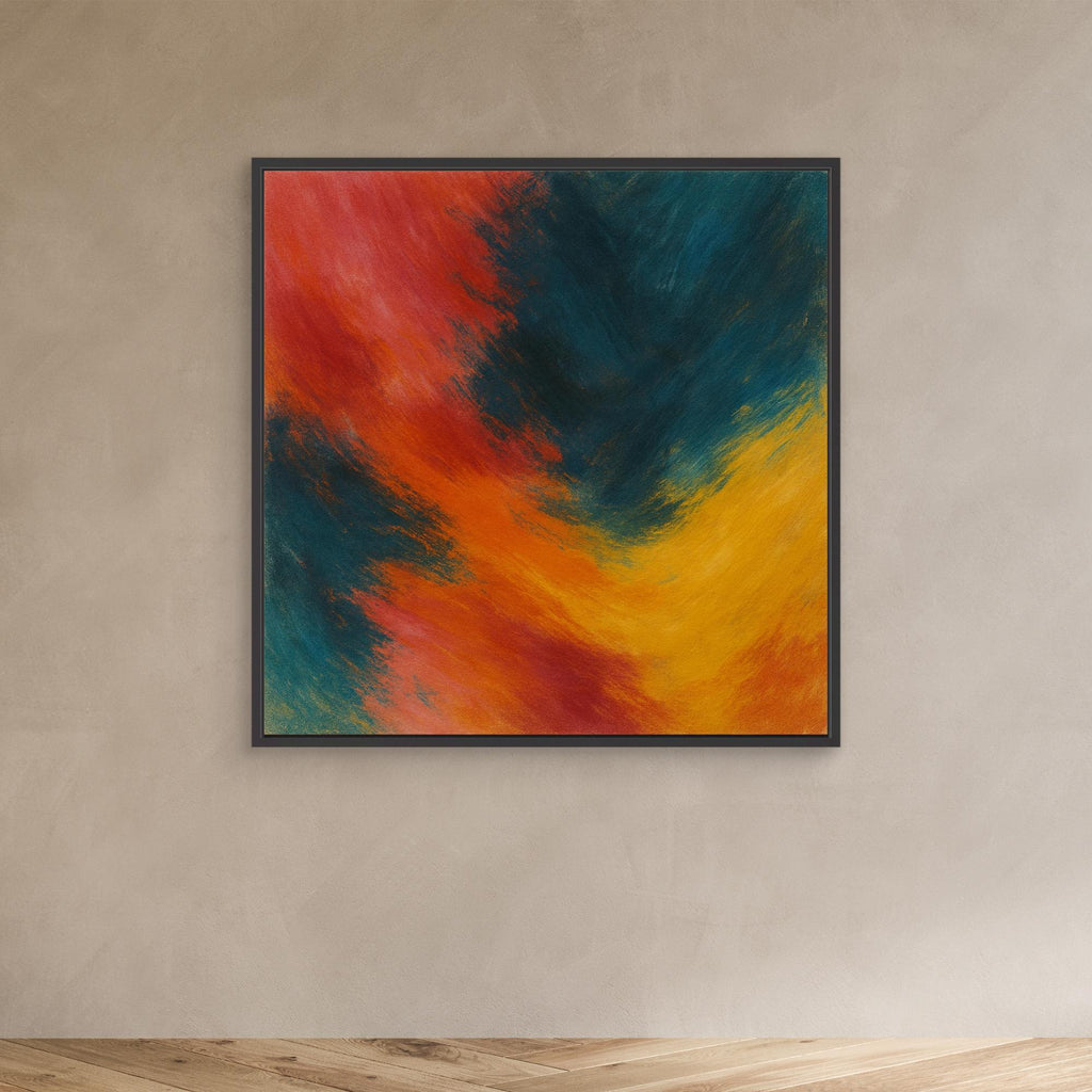 Abstract Firestorm – Red, Blue & Yellow Canvas Wall Art Print