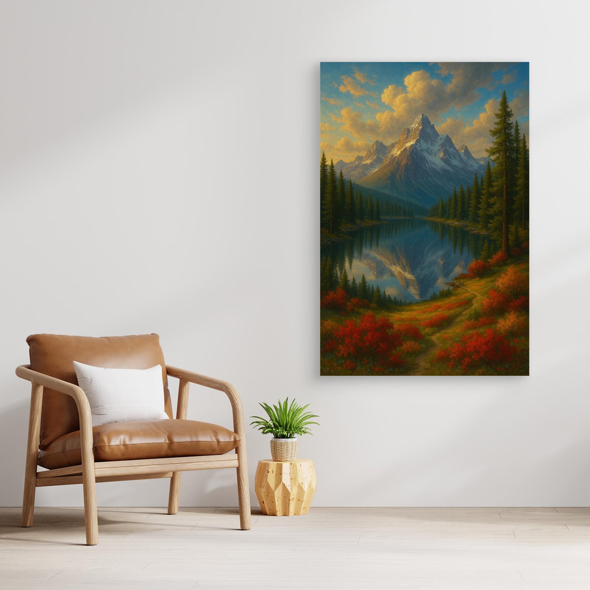 Mountain Reflection Canvas Wall Art – Autumn Forest Landscape Print