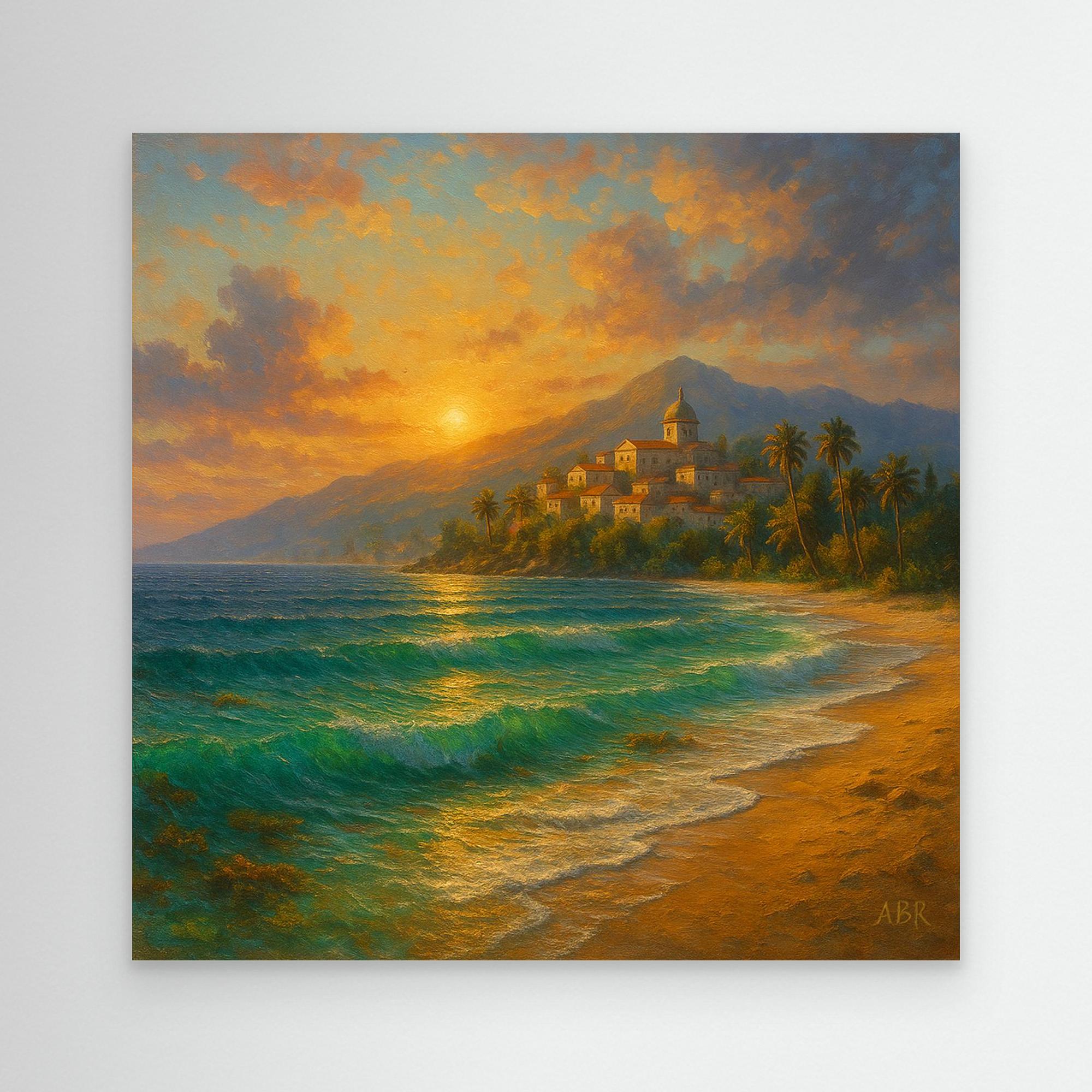 Mediterranean Sunset Coastal Canvas Print