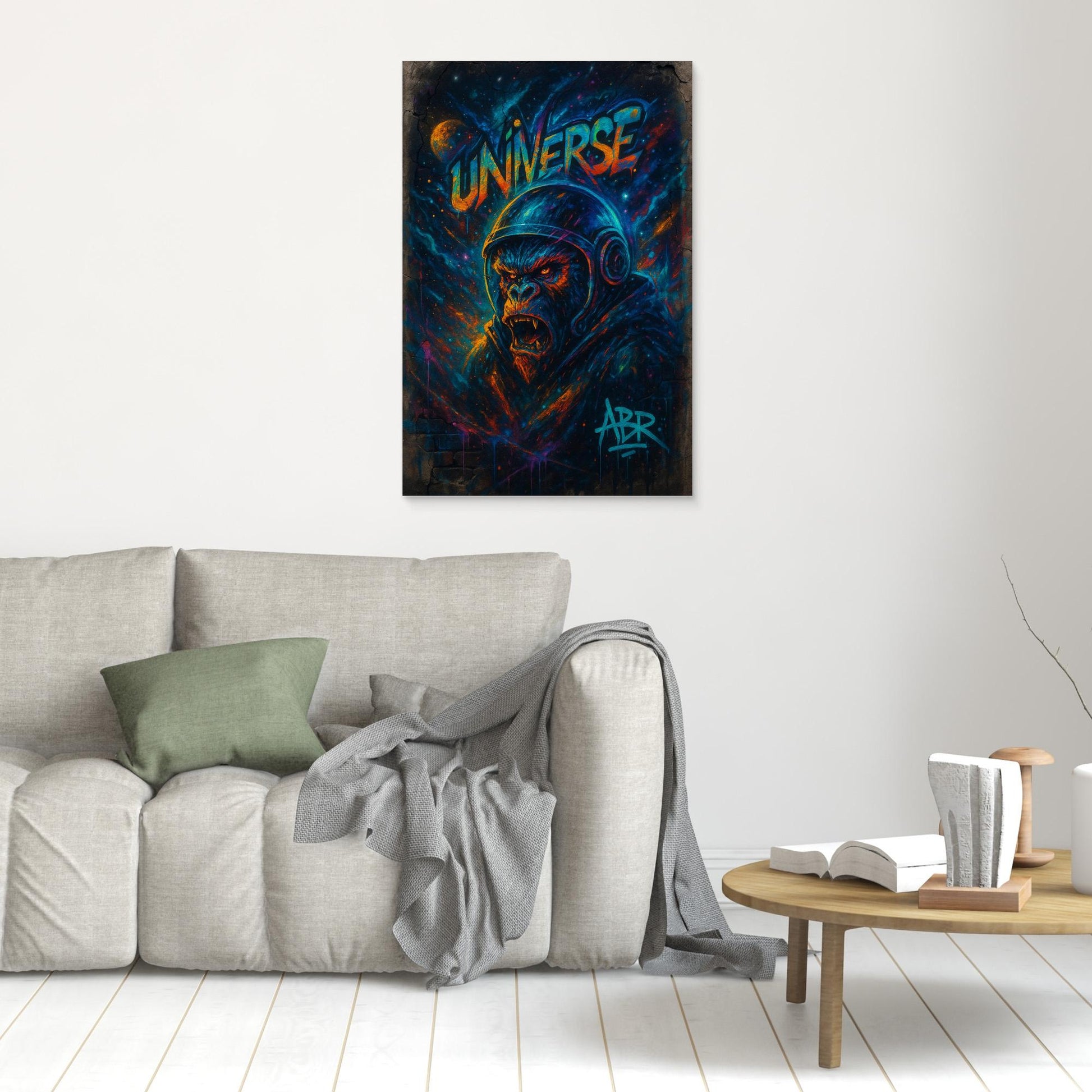 Astronaut Gorilla Canvas Wall Art – Urban Neon Space Graffiti