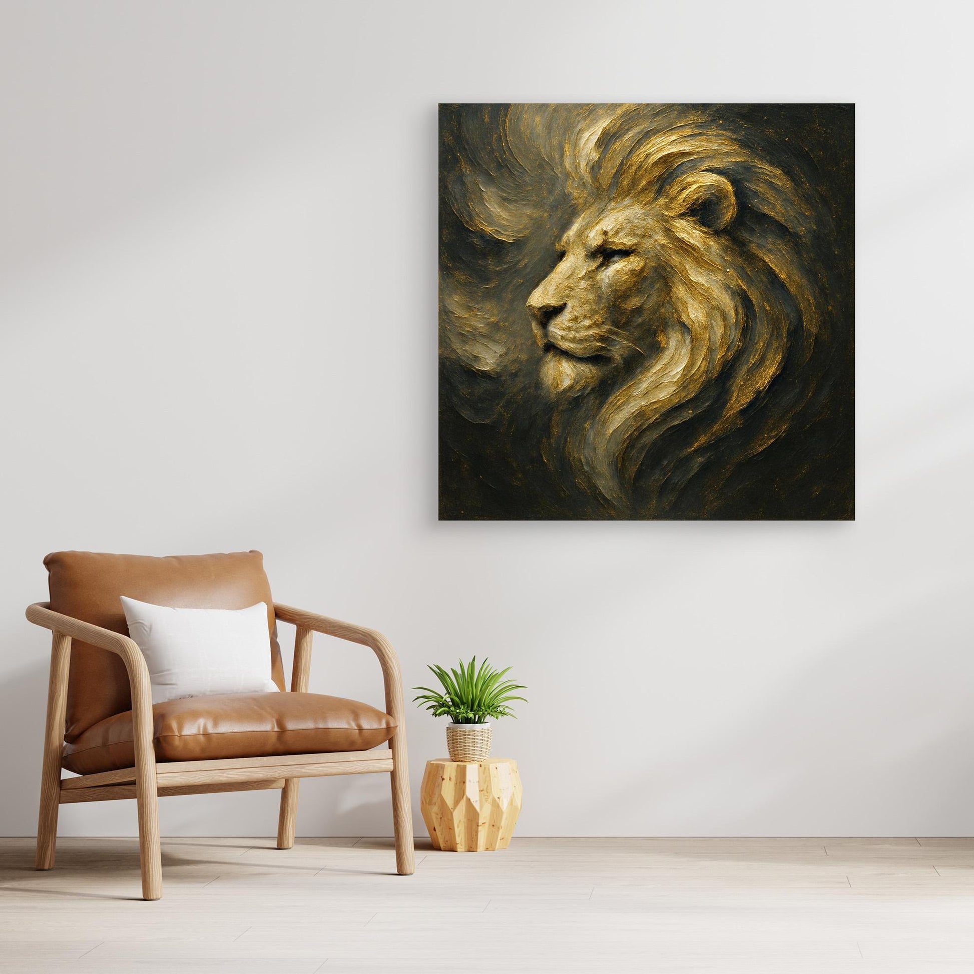 Golden Lion Canvas Wall Art – Regal Abstract Animal Print