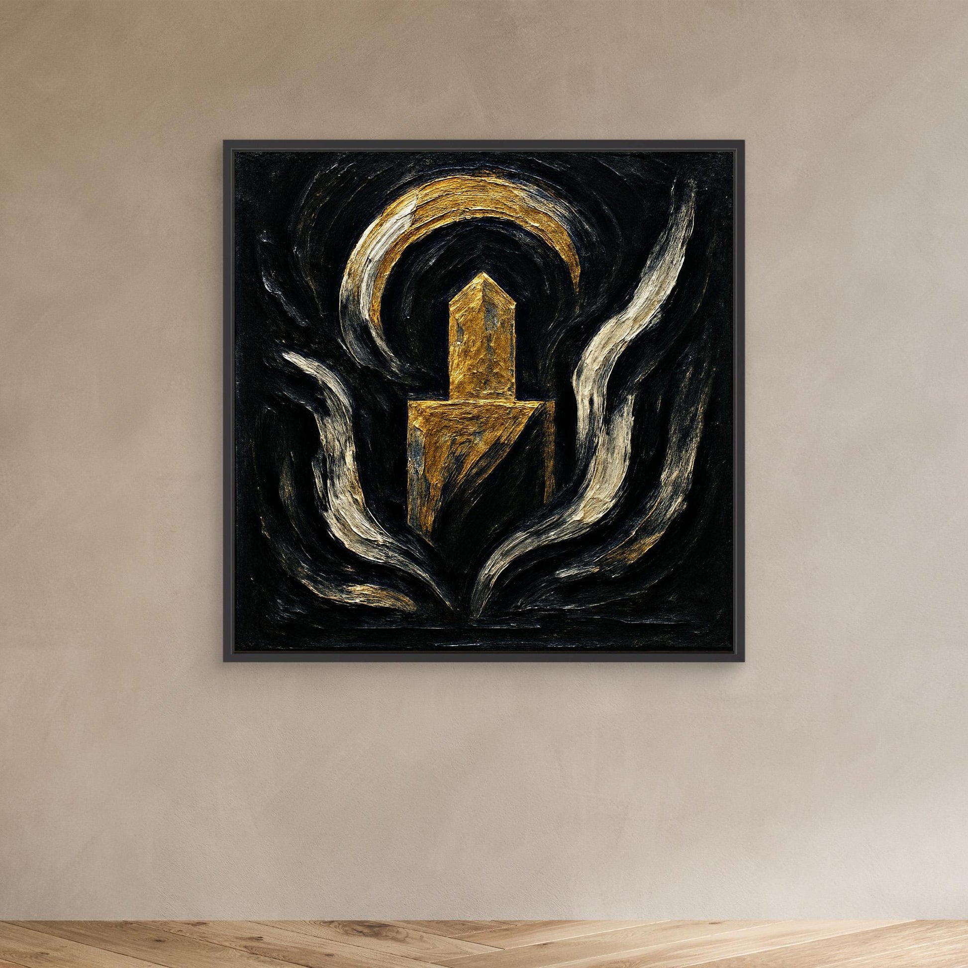 Abstract Monument Canvas Wall Art in Black and Gold