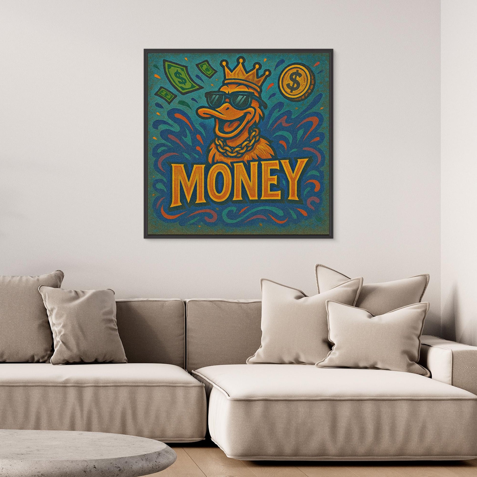 Rich Duck Vibes – Graffiti Style Money Art Print on Canvas | Hip-Hop Street Art Wall Decor