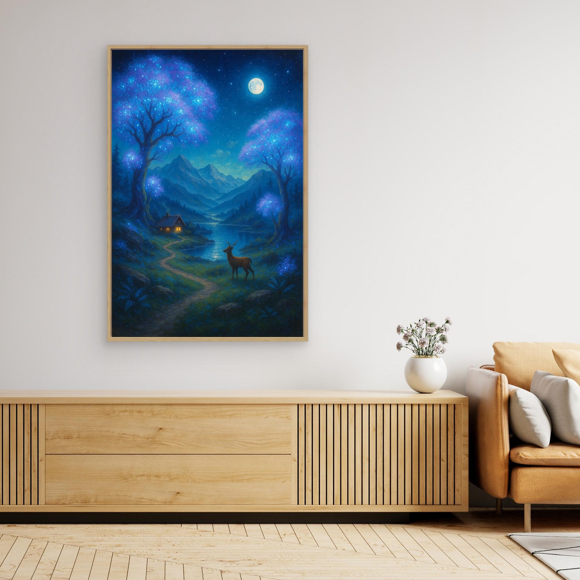 Moonlit Forest Dreams – Enchanted Night Landscape Canvas Wall Art Print