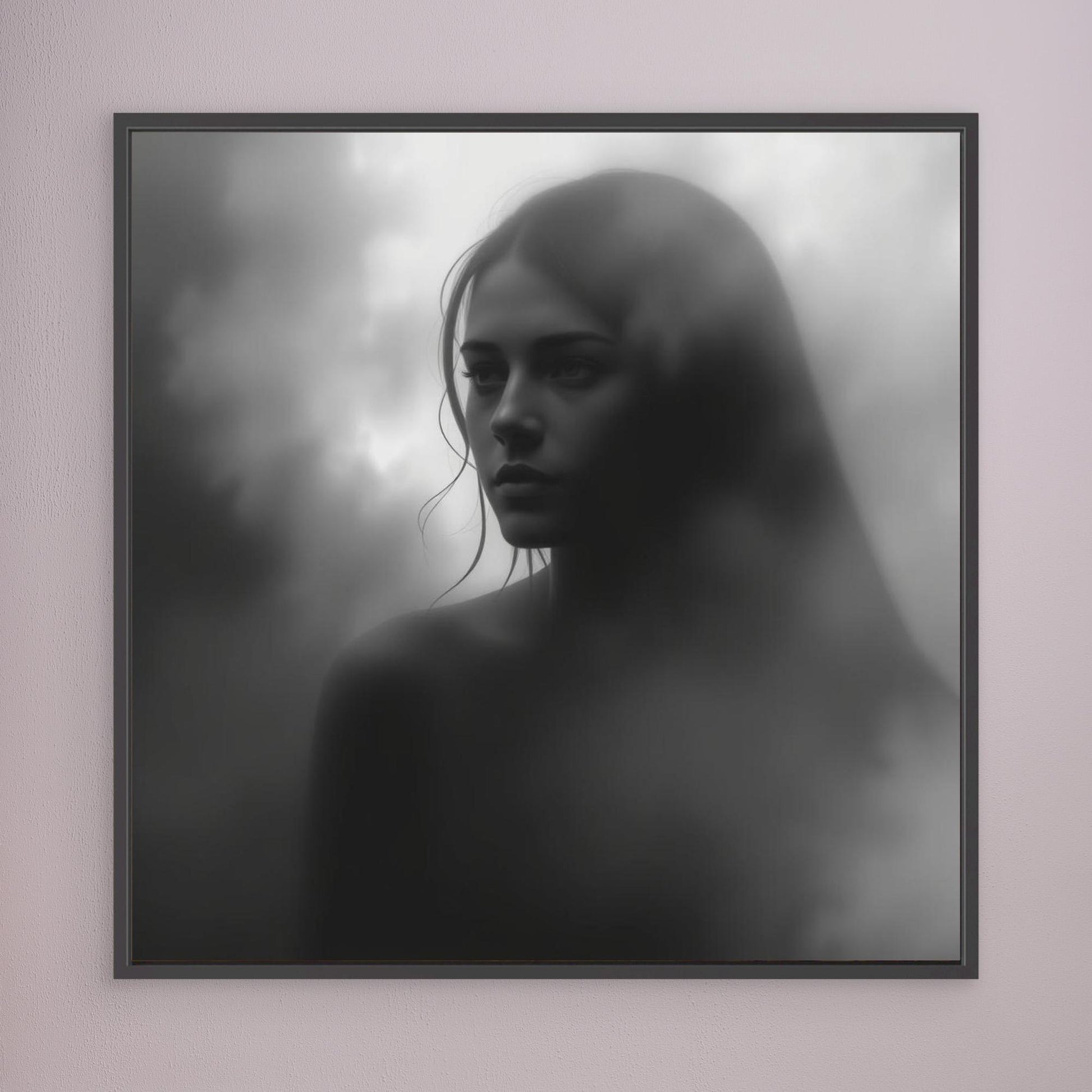 Veiled in Shadows – Black and White Portrait Canvas Print | Emotional Fine Art Photography