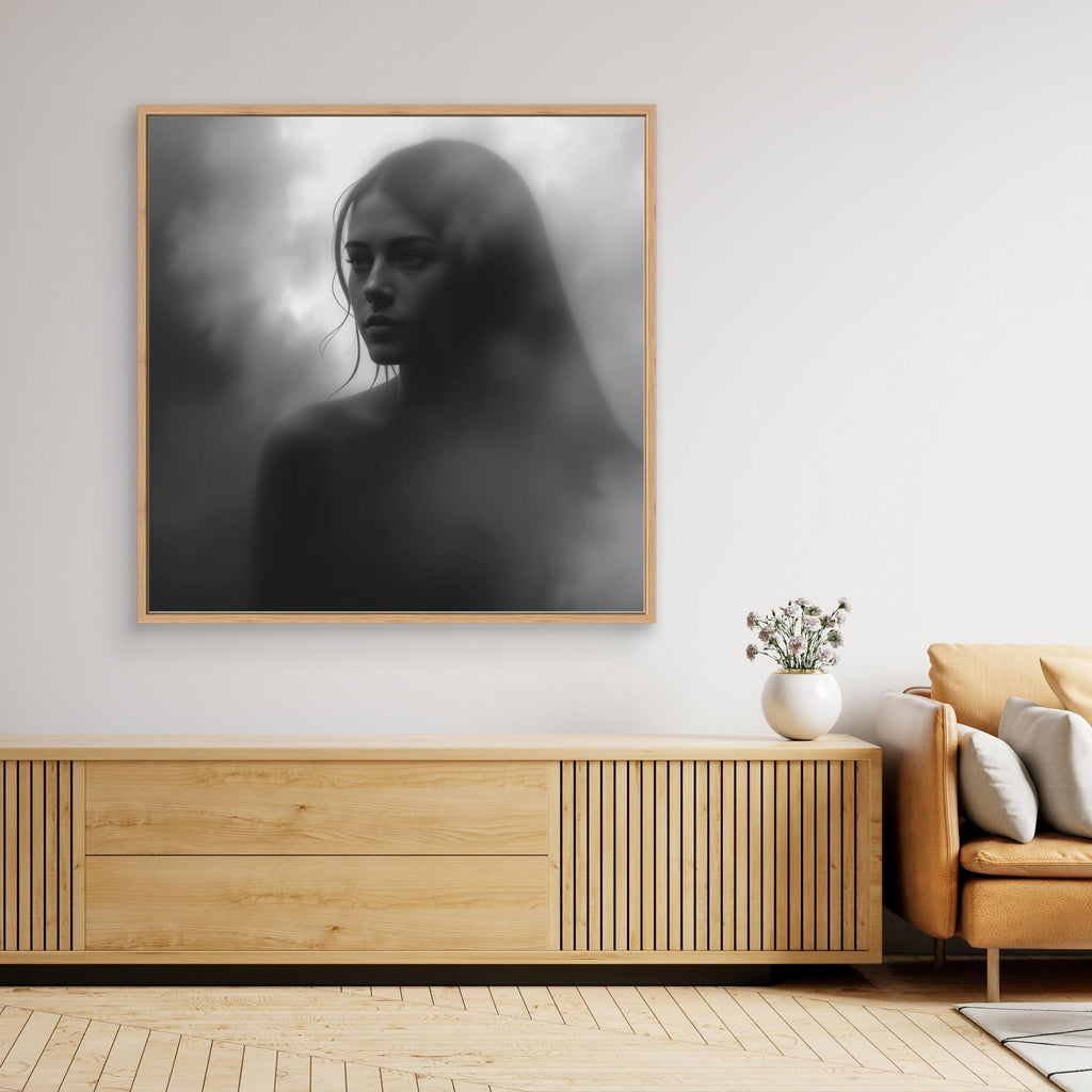 Veiled in Shadows – Black and White Portrait Canvas Print | Emotional Fine Art Photography