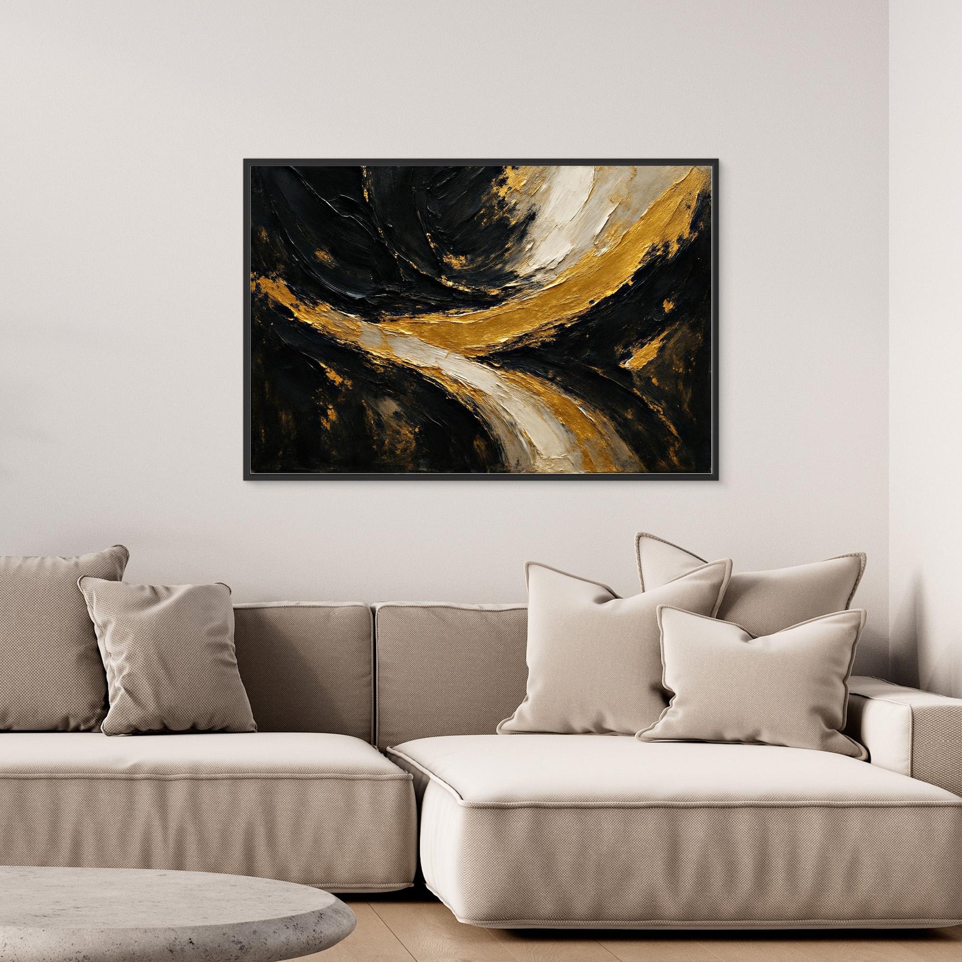 Gold and Black Abstract Canvas Wall Art – Luxury Textured Painting