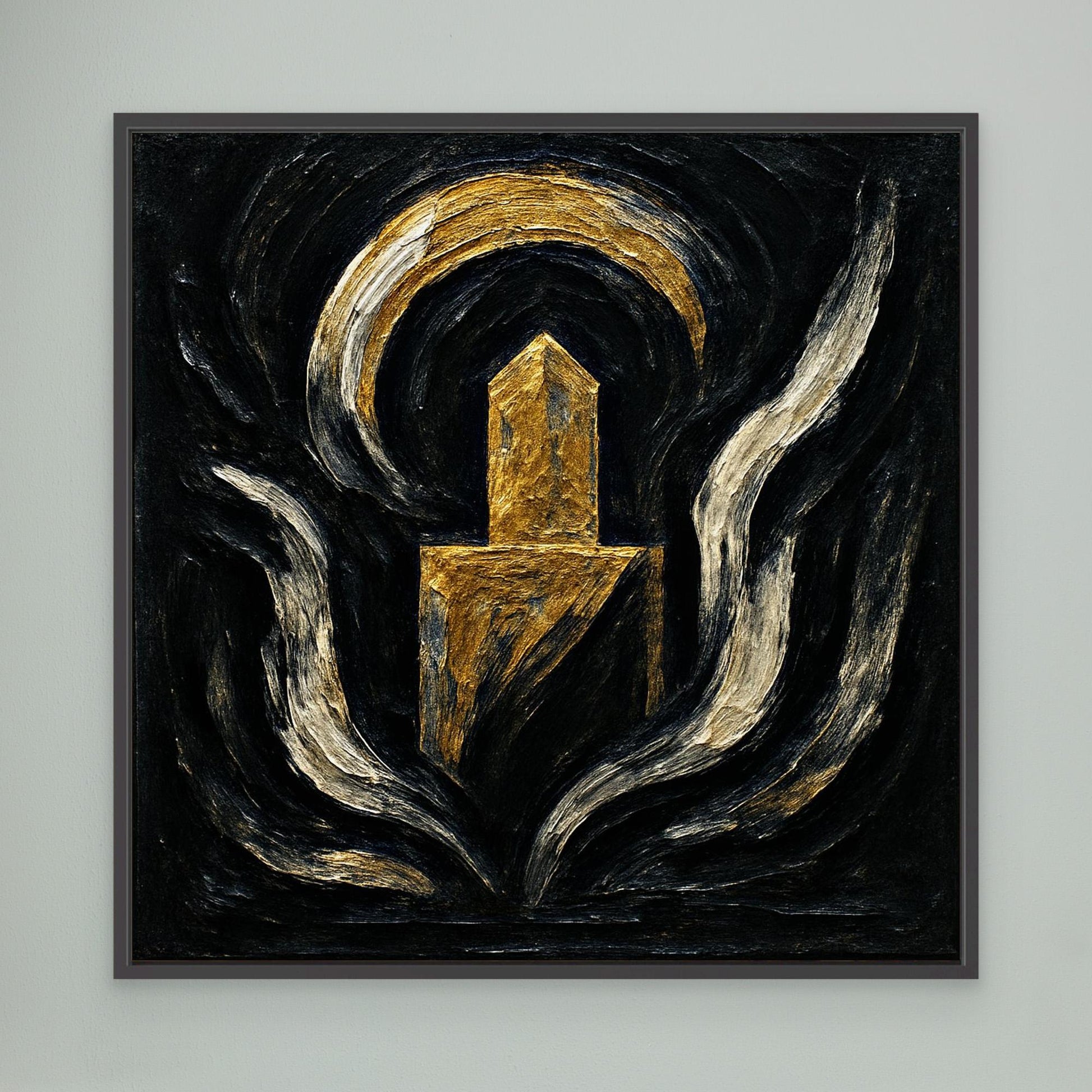 Abstract Monument Canvas Wall Art in Black and Gold