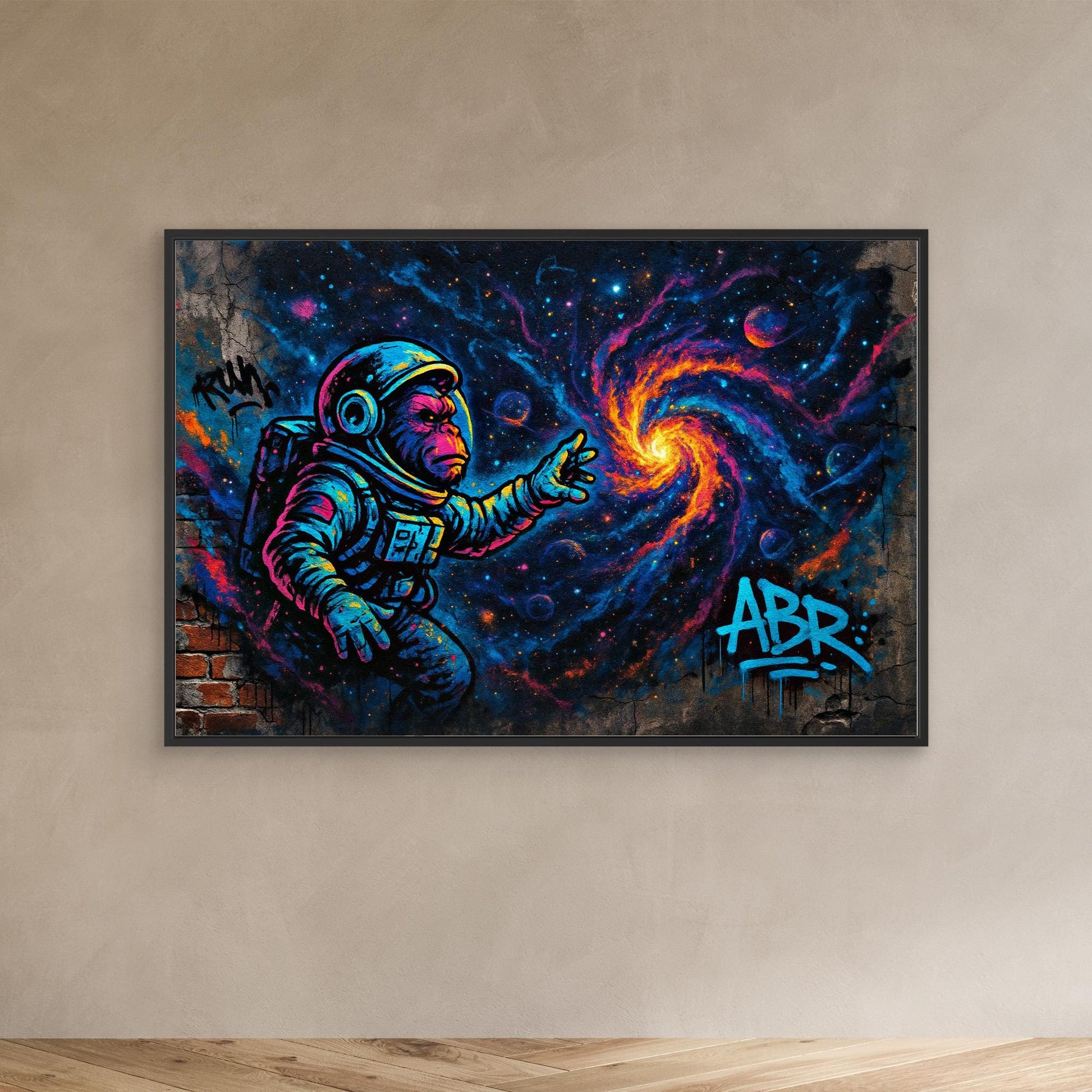 Astronaut Ape Canvas Wall Art – Neon Space Graffiti Print