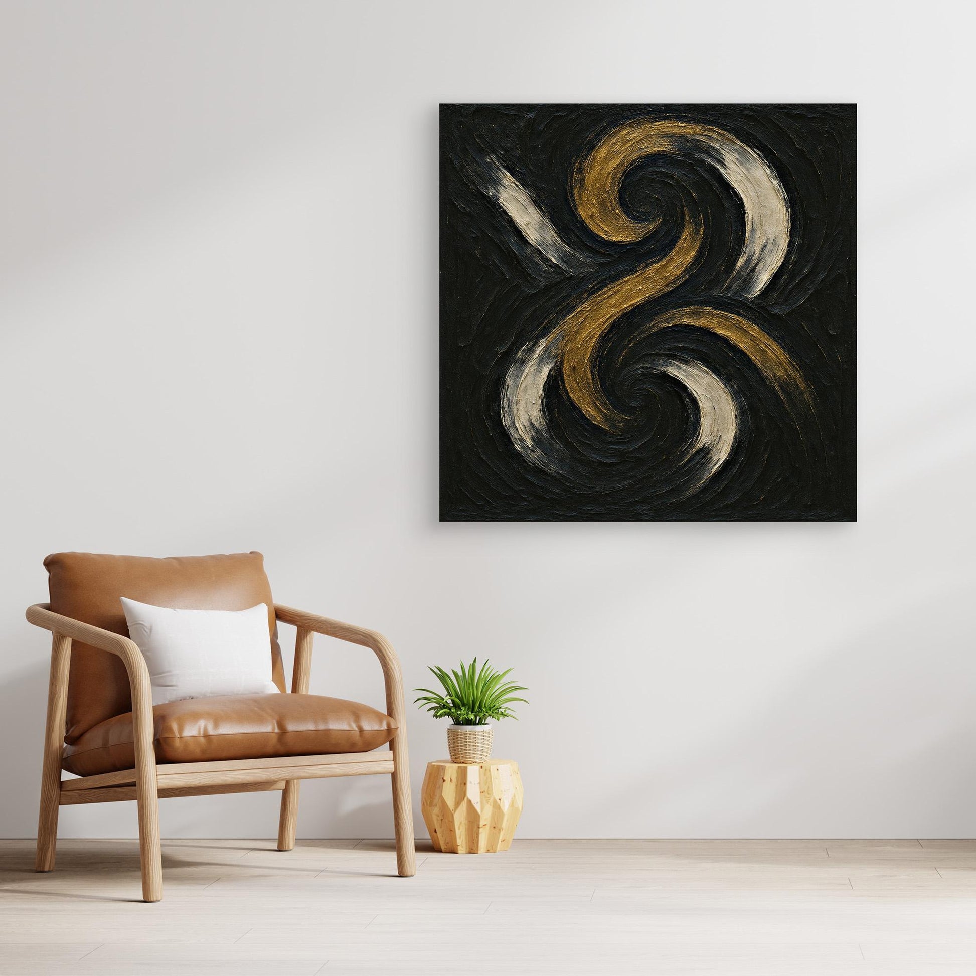 Spiral Abstract Canvas Wall Art – Gold and Black Modern Print