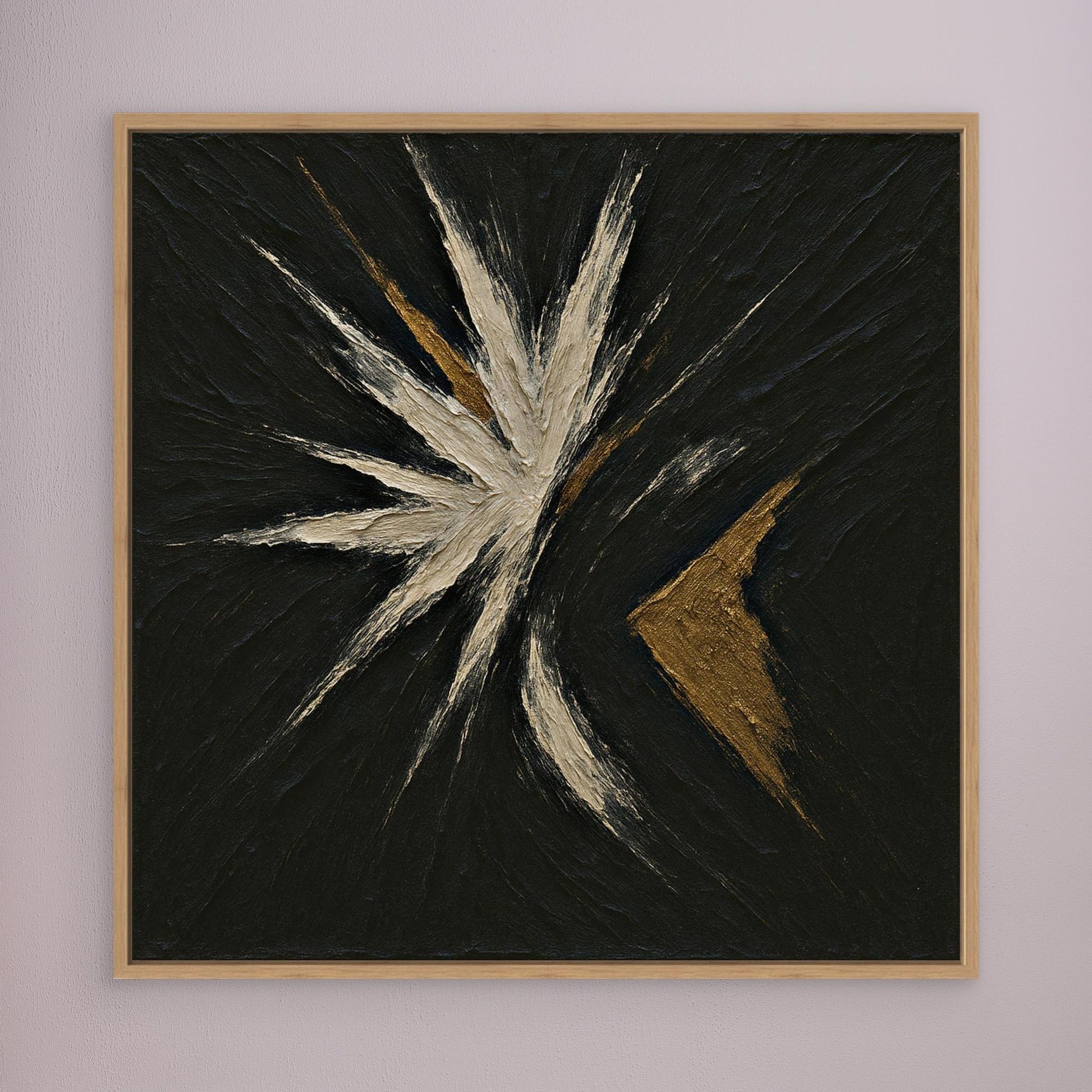 Abstract Starburst Canvas Wall Art – Black, Gold & Ivory