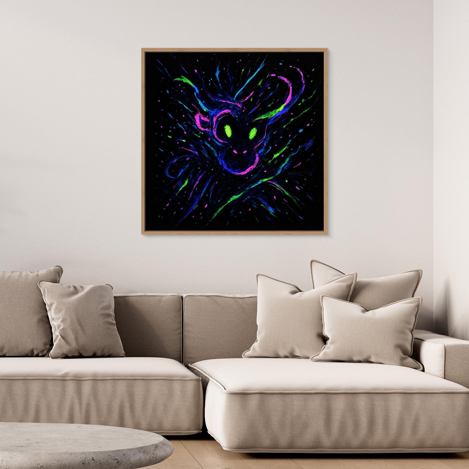 Neon Ape Spirit – Abstract Galactic Glow Canvas Wall Art | UV Reactive Alien Monkey Art Print