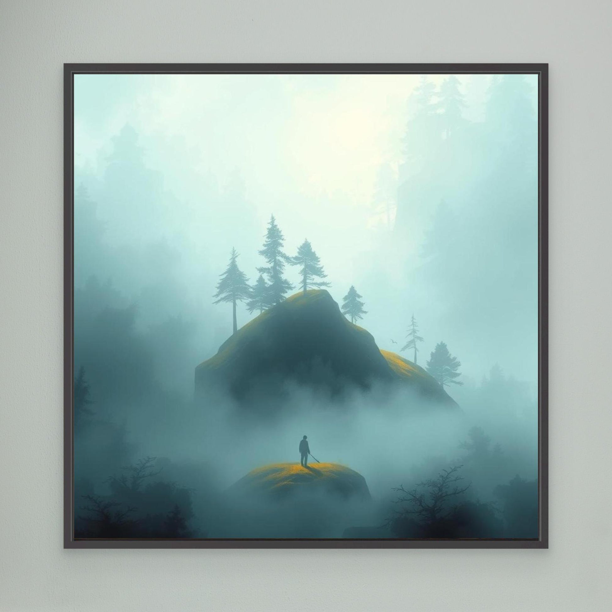 Echoes in the Mist – Minimalist Forest Landscape Canvas Wall Art