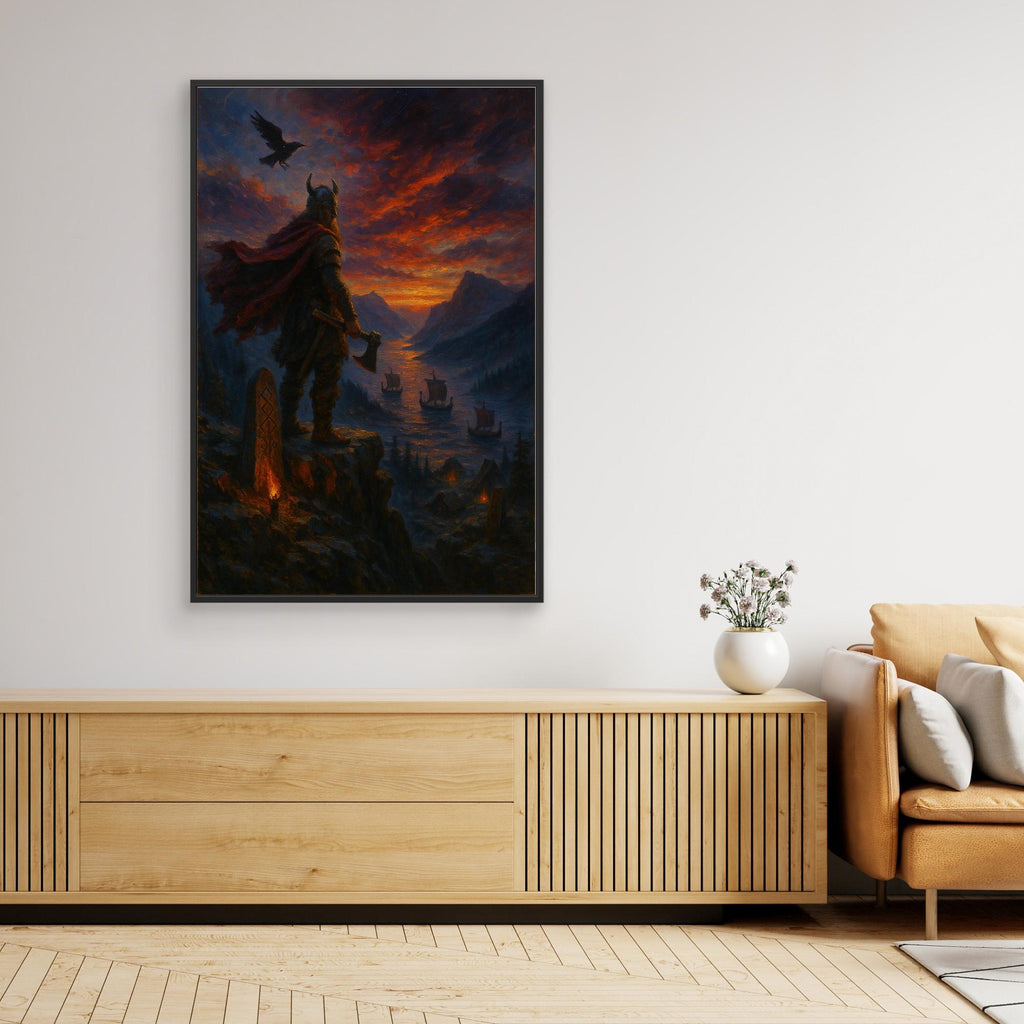Viking Warrior Canvas Wall Art – Norse Sunset Print