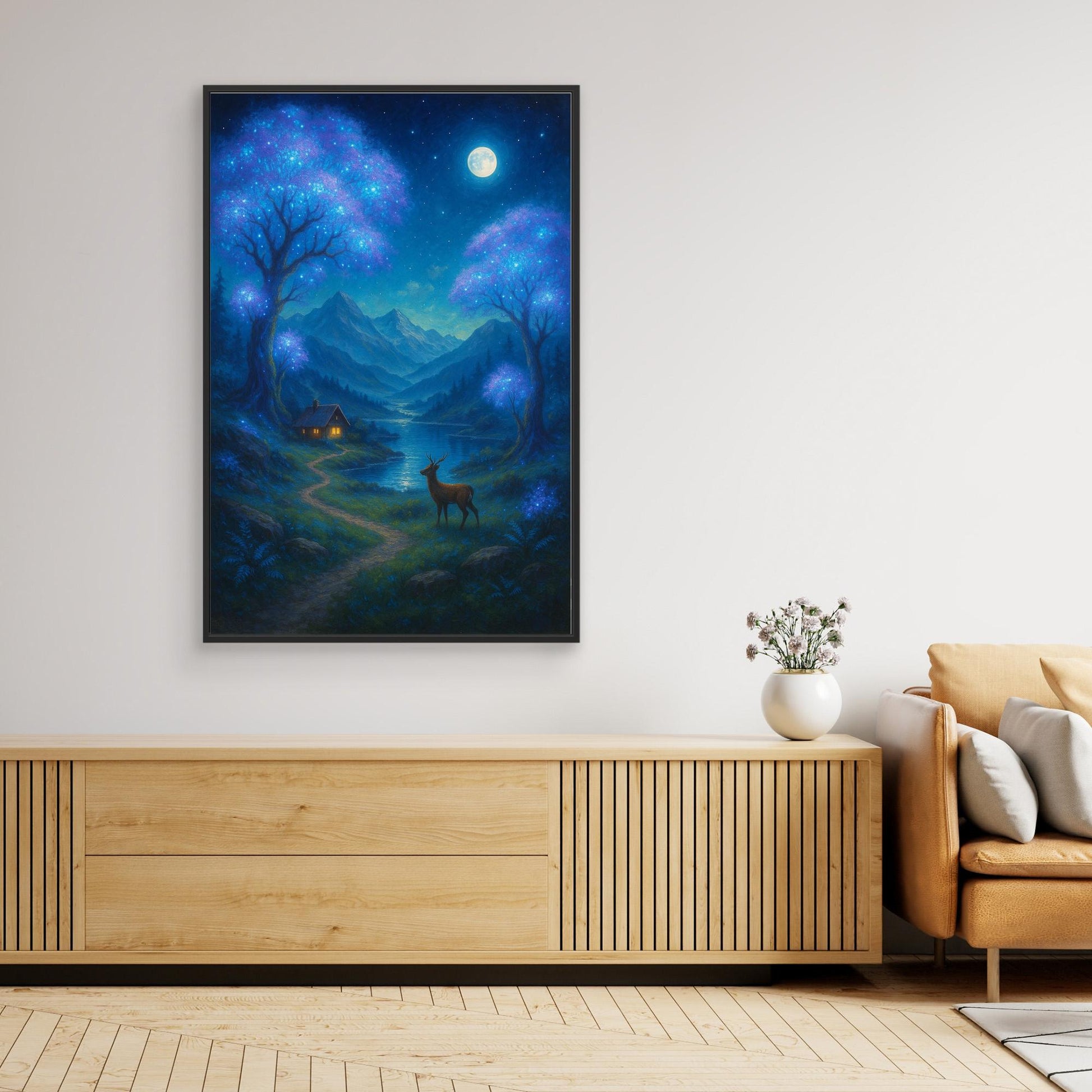 Moonlit Forest Dreams – Enchanted Night Landscape Canvas Wall Art Print