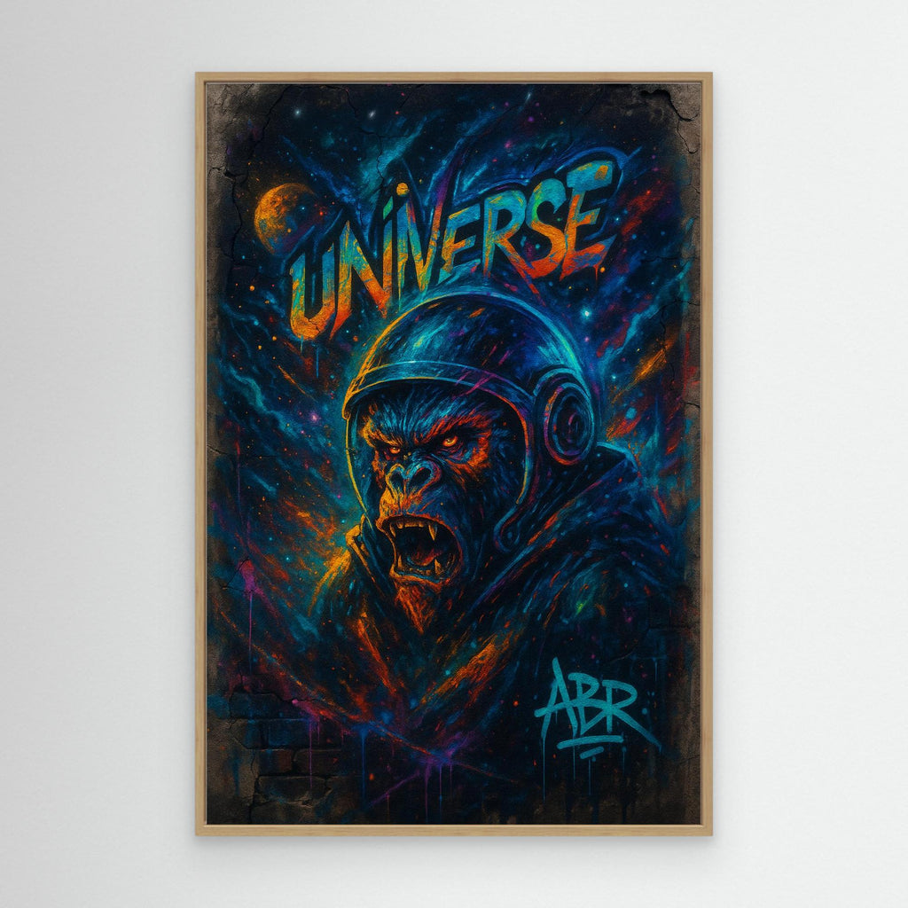 Astronaut Gorilla Canvas Wall Art – Urban Neon Space Graffiti