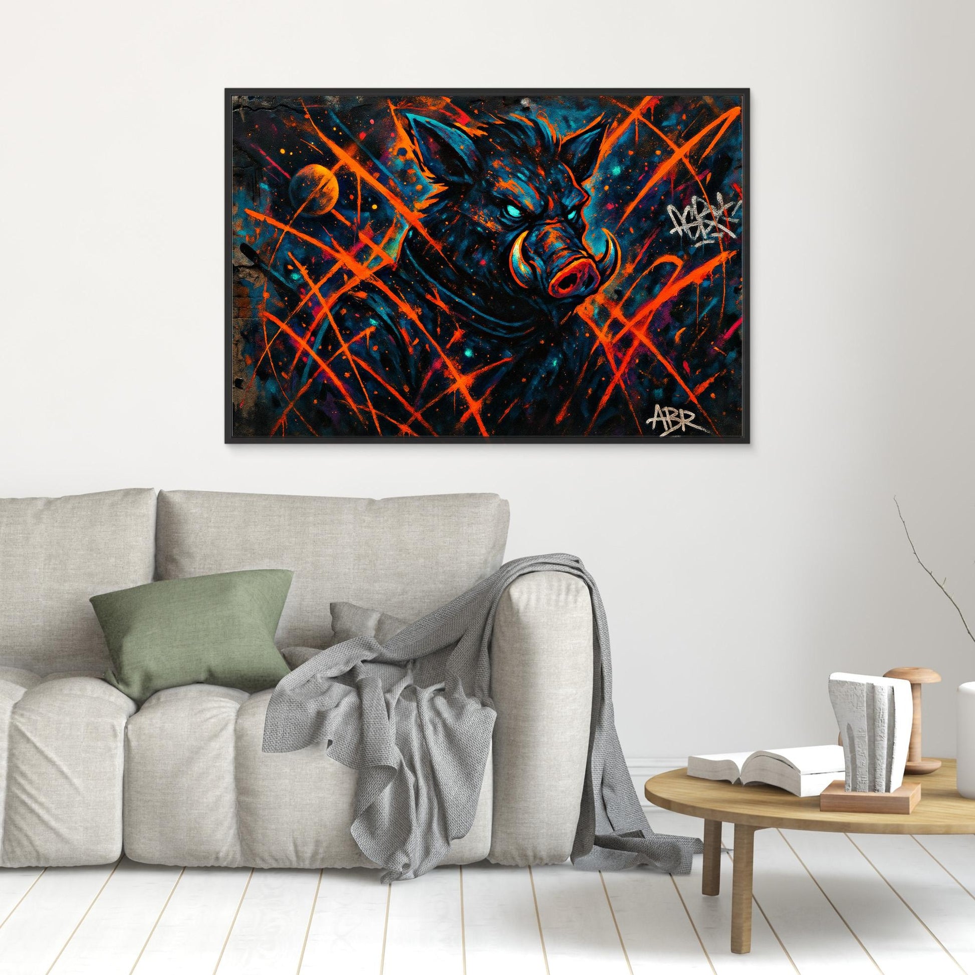 Space Boar Canvas Wall Art – Neon Graffiti Style