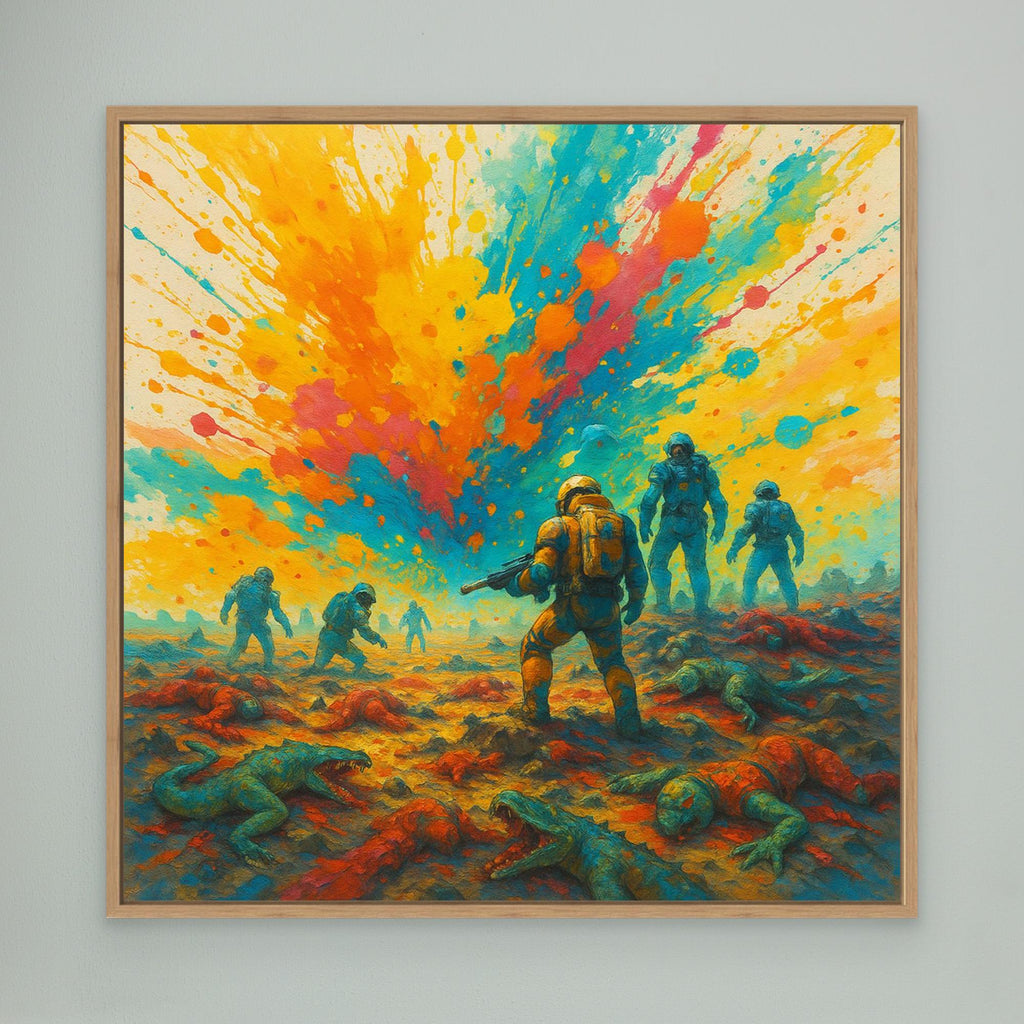 Galactic Apes: Explosion of Victory – Colorful Sci-Fi Canvas Wall Art Print