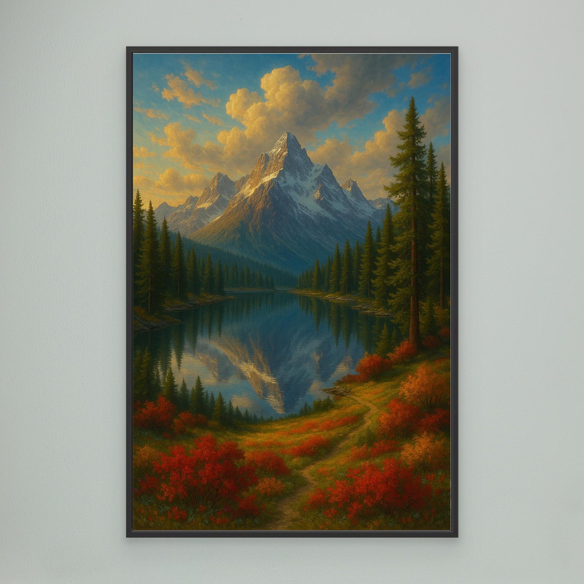 Mountain Reflection Canvas Wall Art – Autumn Forest Landscape Print