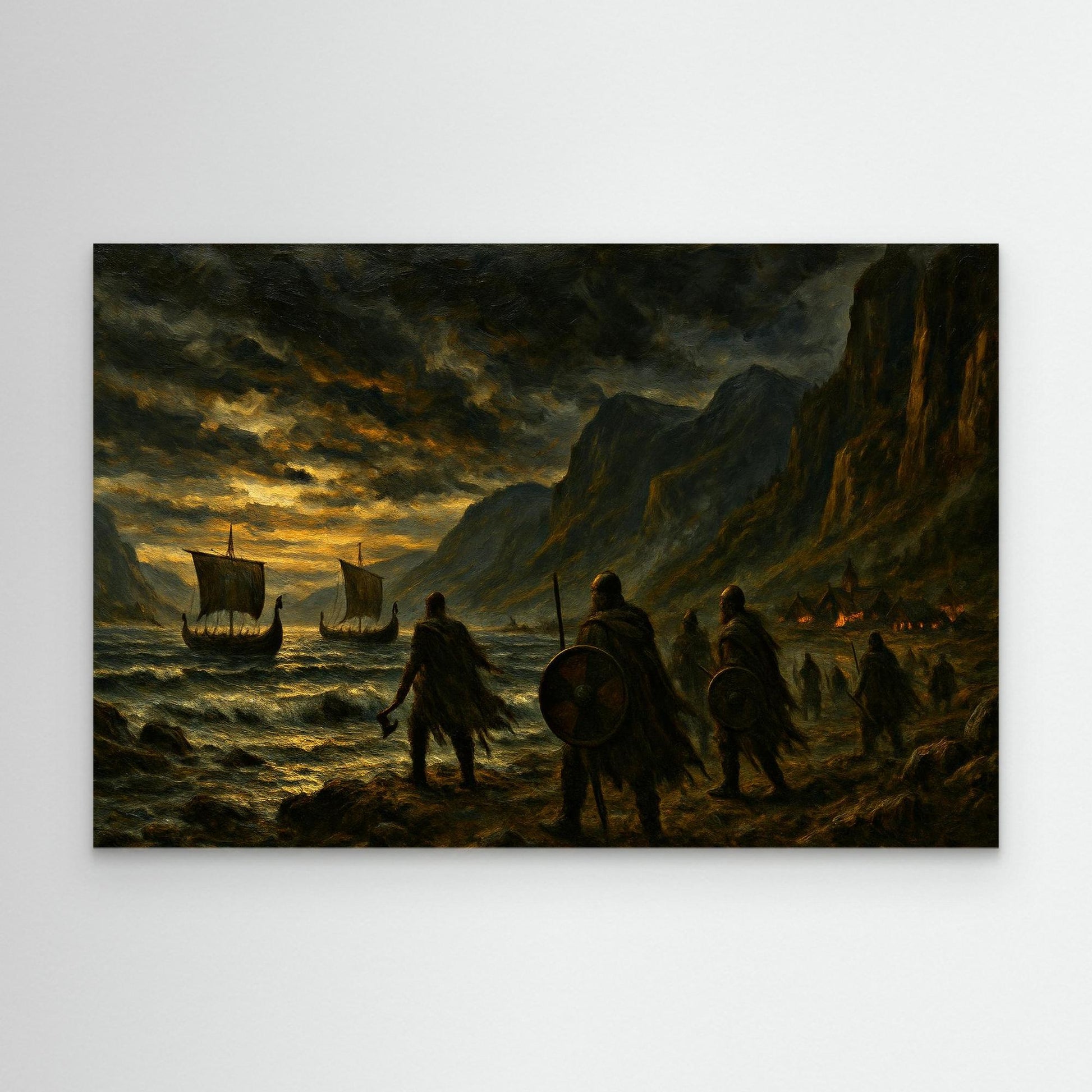 Viking Warships at Sunset – Canvas Wall Art