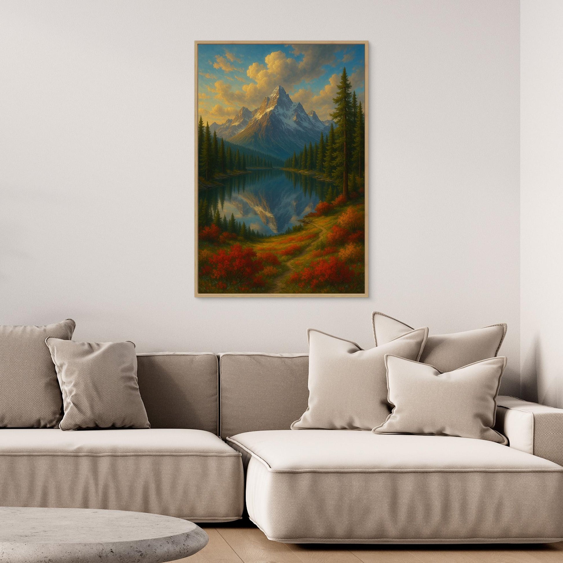 Mountain Reflection Canvas Wall Art – Autumn Forest Landscape Print