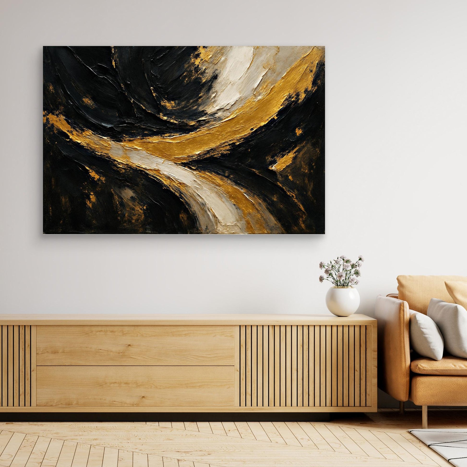 Gold and Black Abstract Canvas Wall Art – Luxury Textured Painting