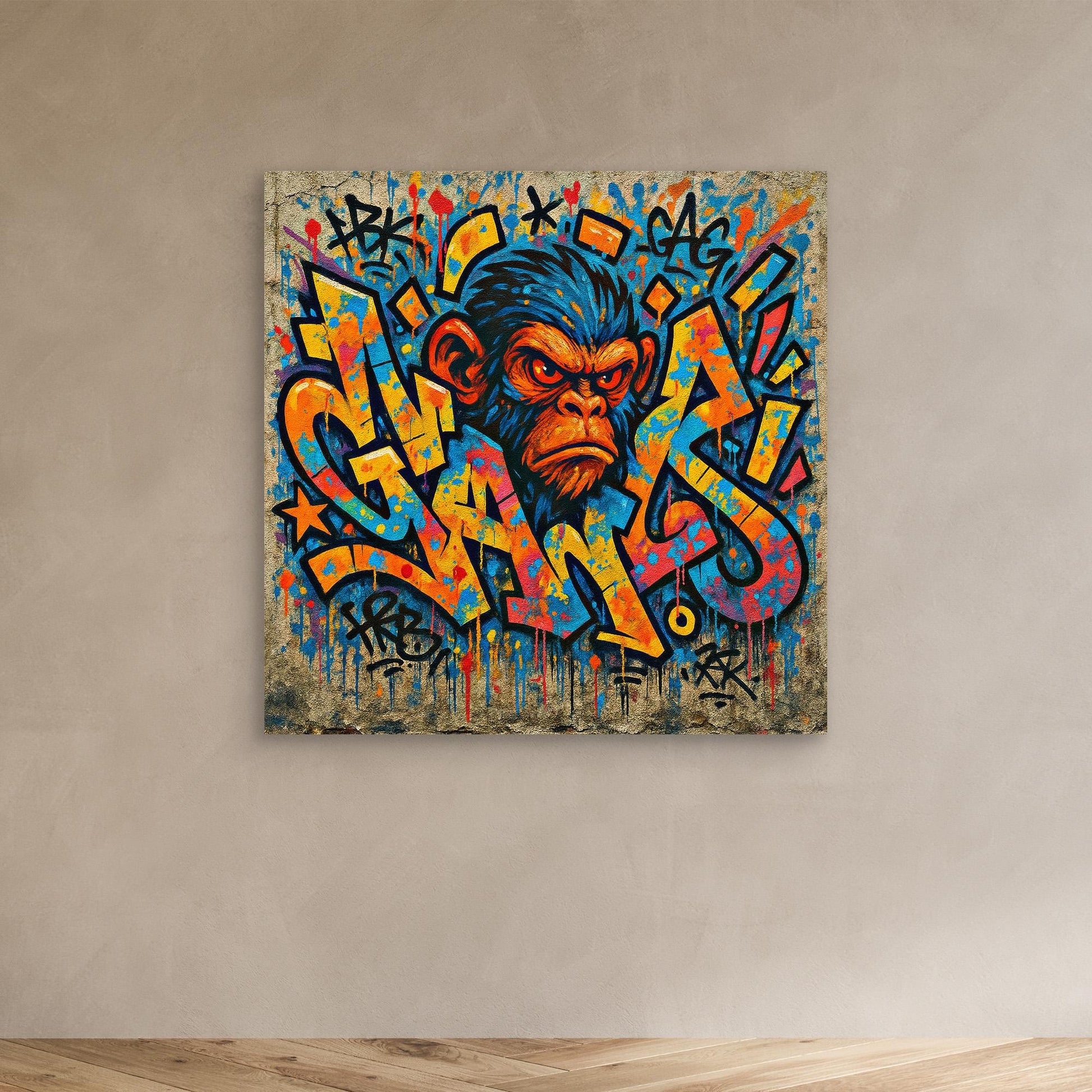 Graffiti Monkey Rage – Bold Urban Street Art Canvas Print | Colorful Pop Culture Wall Decor